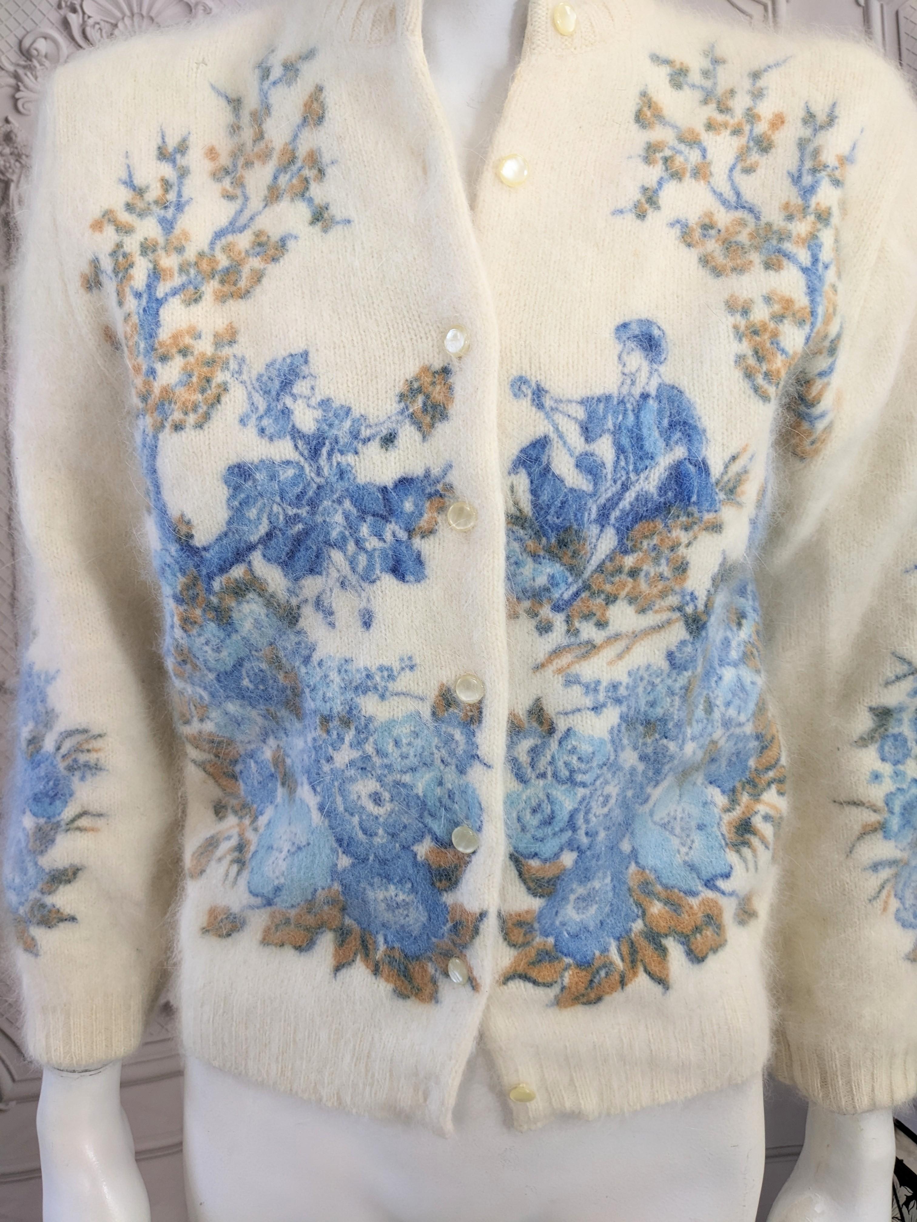 1950's Printed Angora Cardigan In Good Condition In New York, NY
