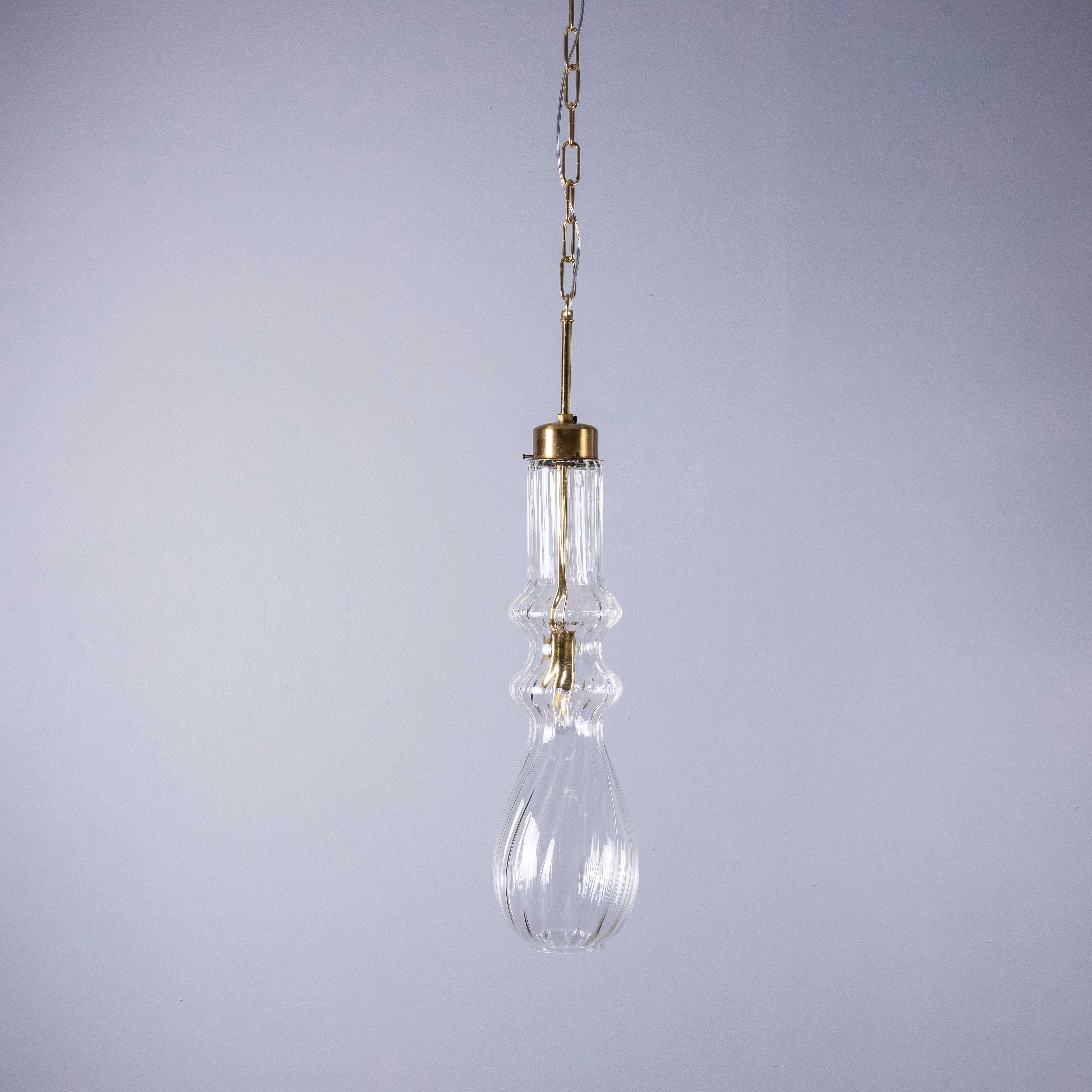 Mid-20th Century 1950's Prismatic Long Drop Crystal Pendant Lamps For Sale