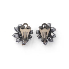 1950s Prong Set Rhinestone Floral Clip On Earrings