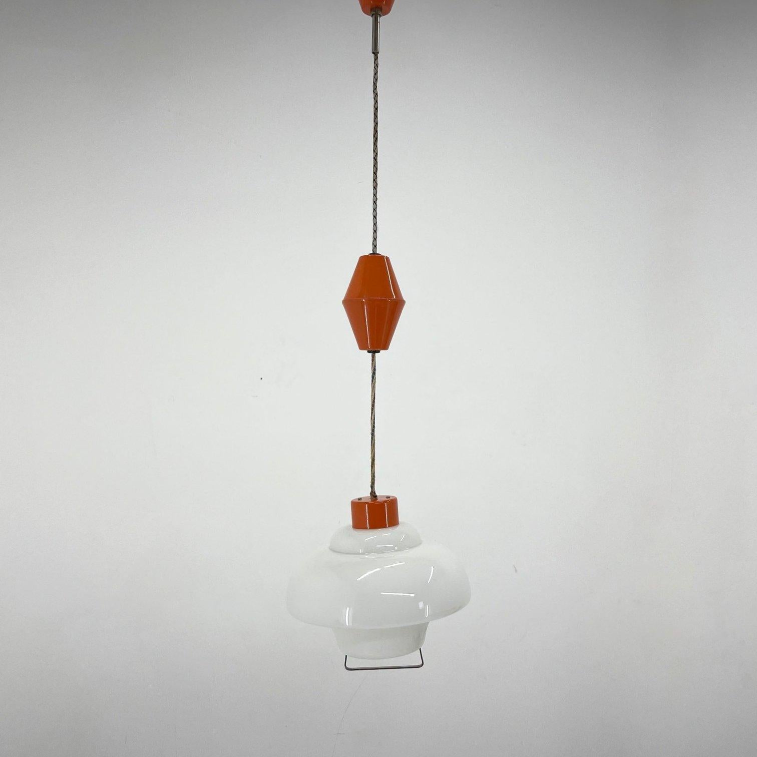 Mid-Century Modern 1950's Pull-Down Pendant Light, Czechoslovakia For Sale