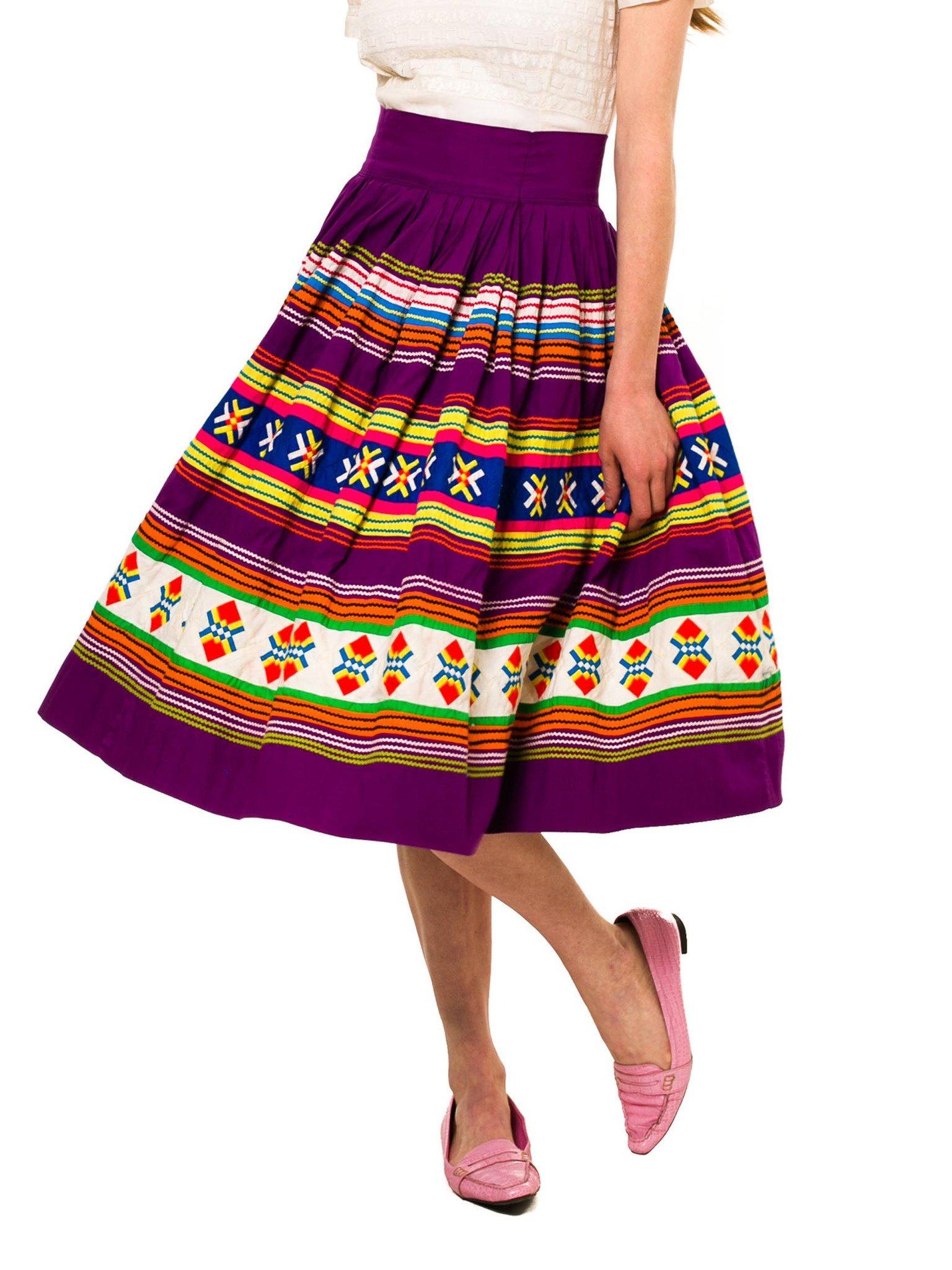 jupe en coton pourpre multicolore en patchwork des années 1950 pour les Indiens Séminoles de Floride