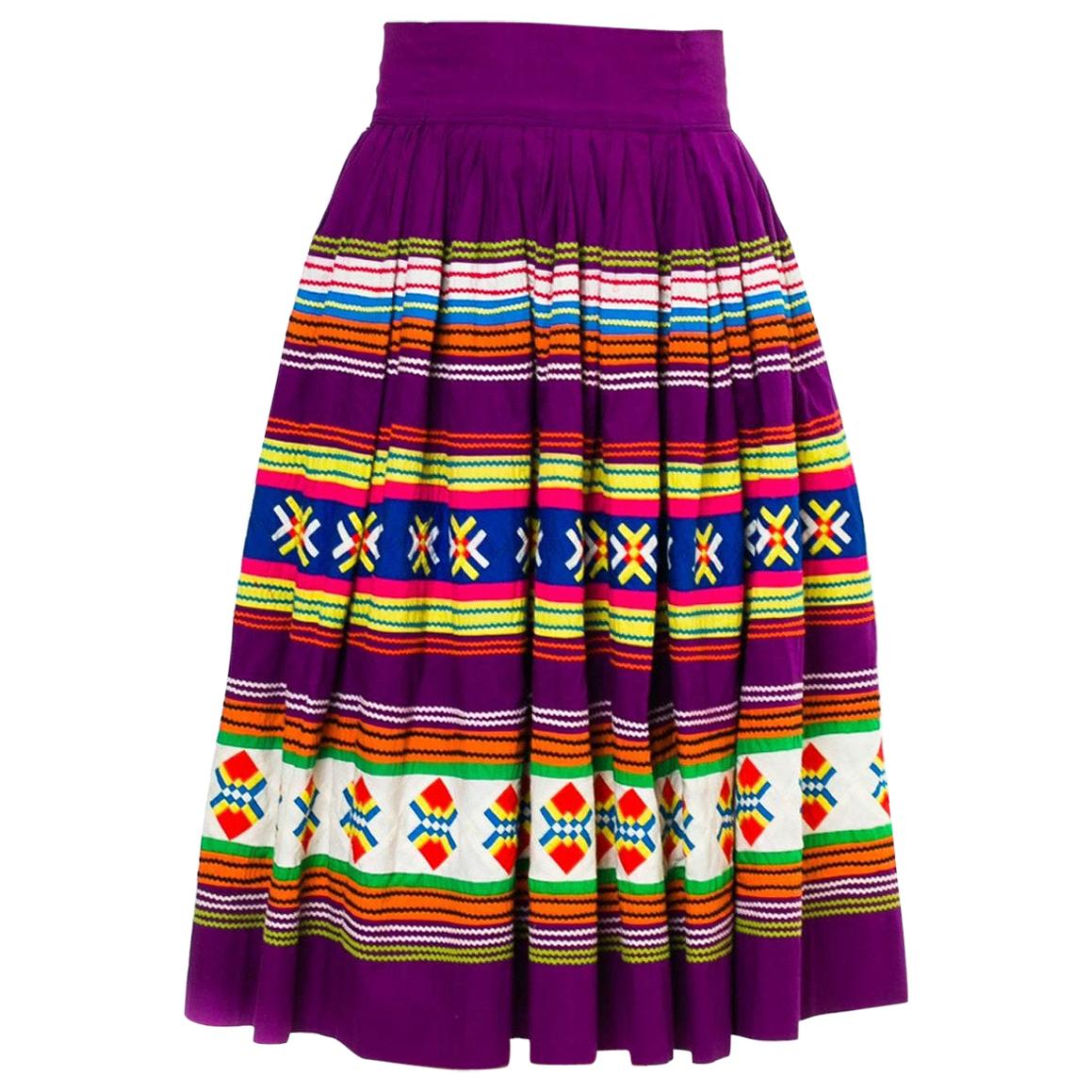 1950S Purple Multicolored Cotton Florida Seminole Indian Patchwork Skirt For Sale