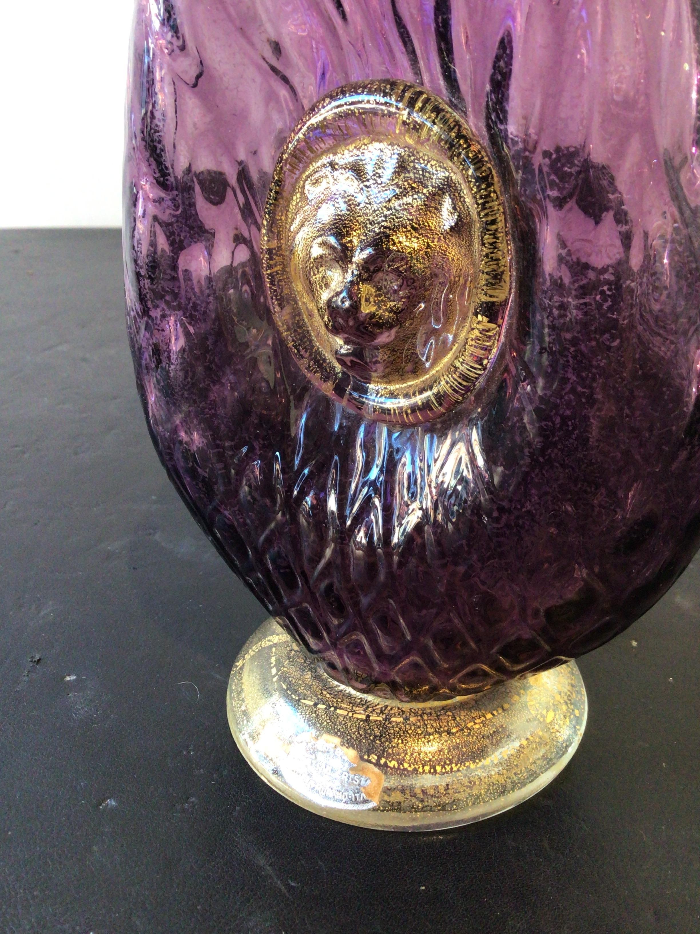 1950s Purple Murano Vase with Lions Head For Sale 7