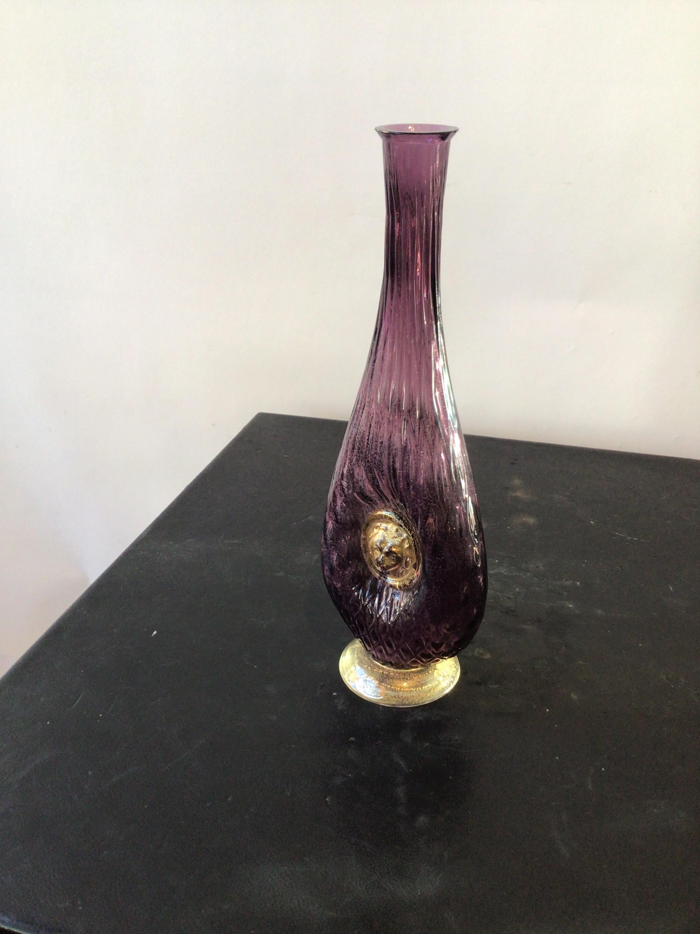 Mid-20th Century 1950s Purple Murano Vase with Lions Head For Sale