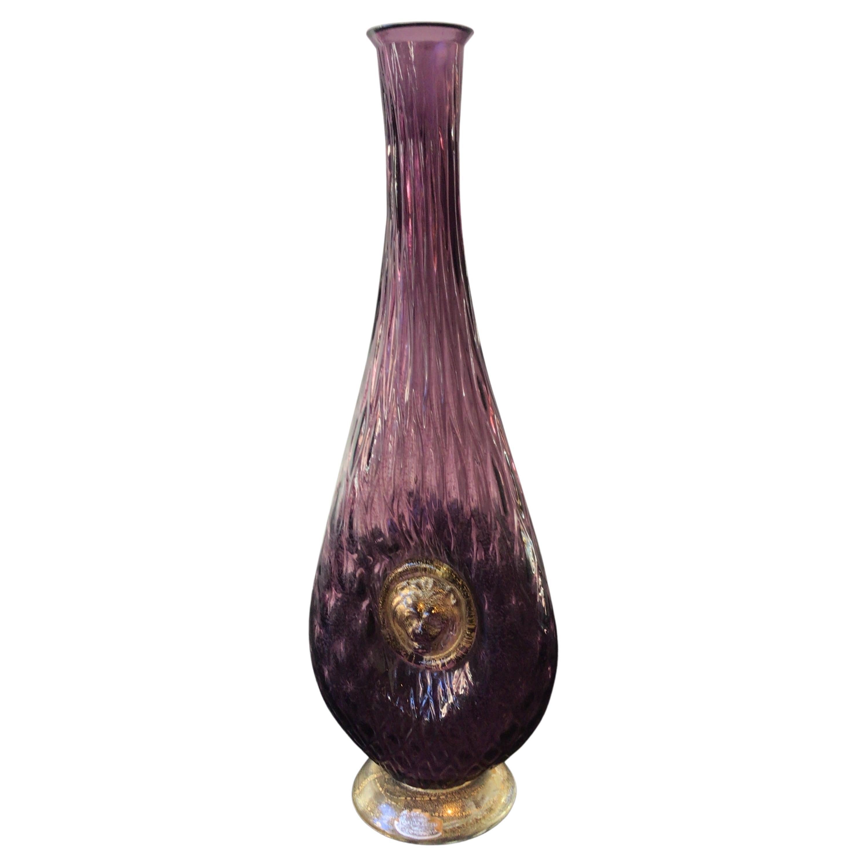 Jarrón de Murano morado de los años 50 con cabeza de león