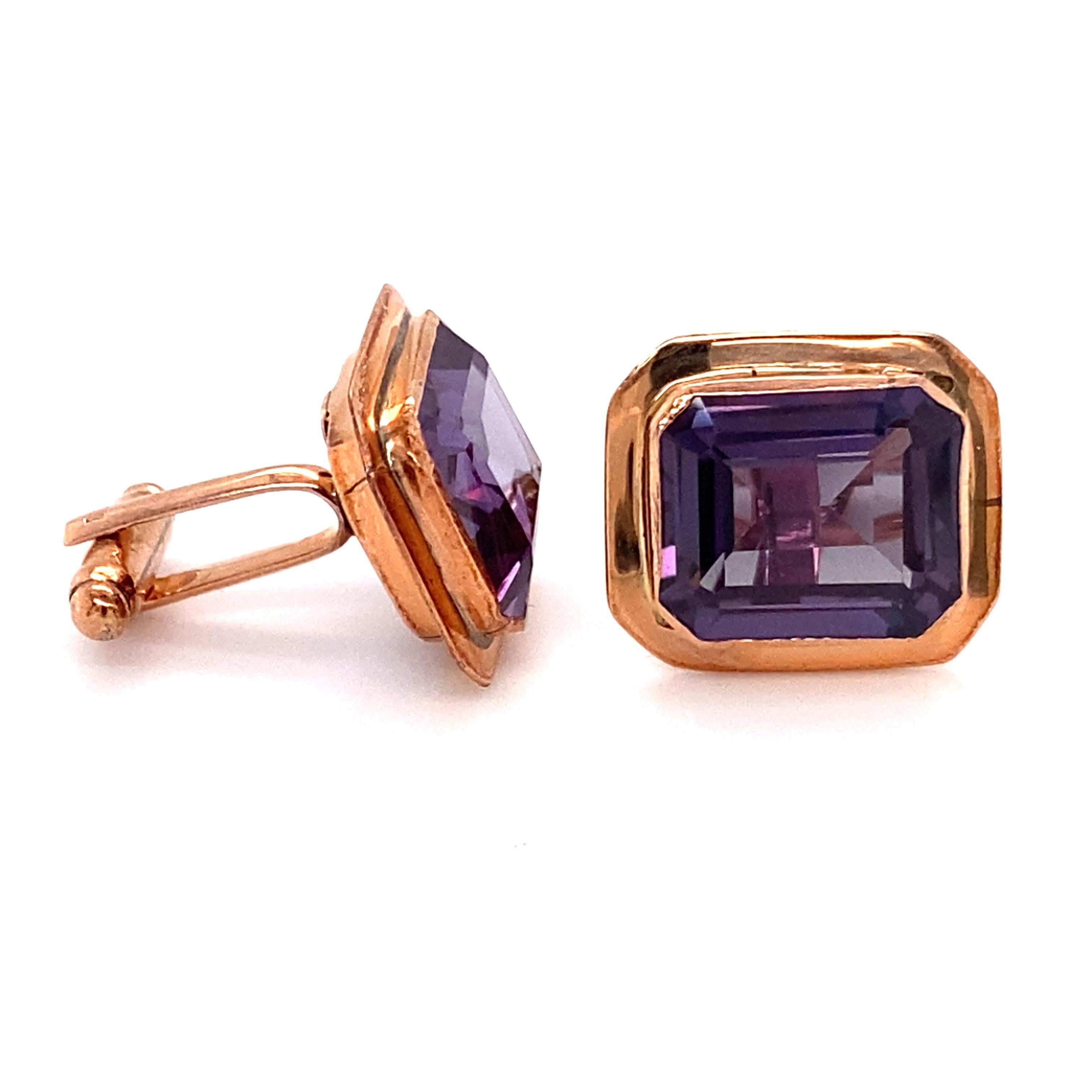 1950s Purple Stone Cufflinks in 10 Karat Rose Gold For Sale at 1stDibs