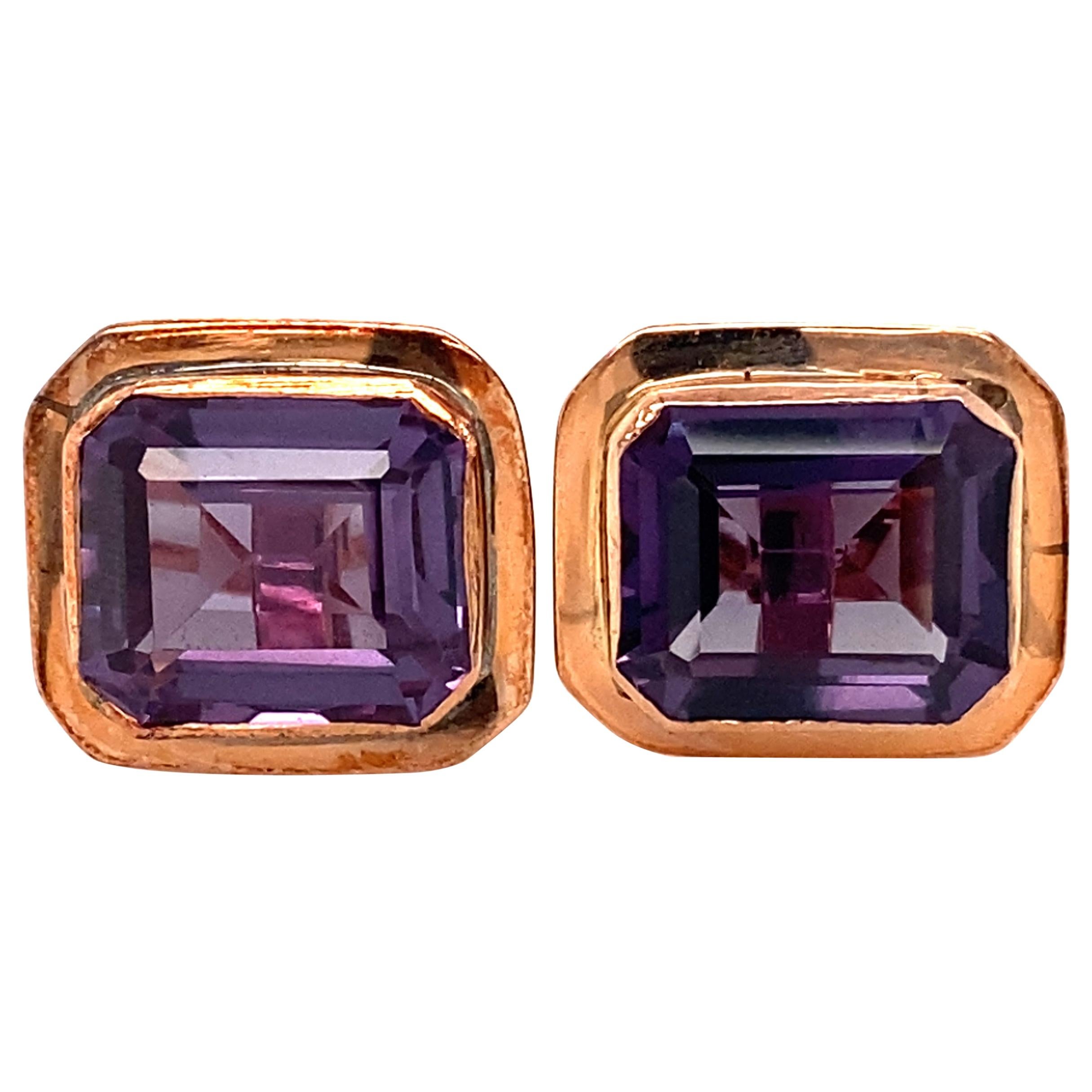 1950s Purple Stone Cufflinks in 10 Karat Rose Gold