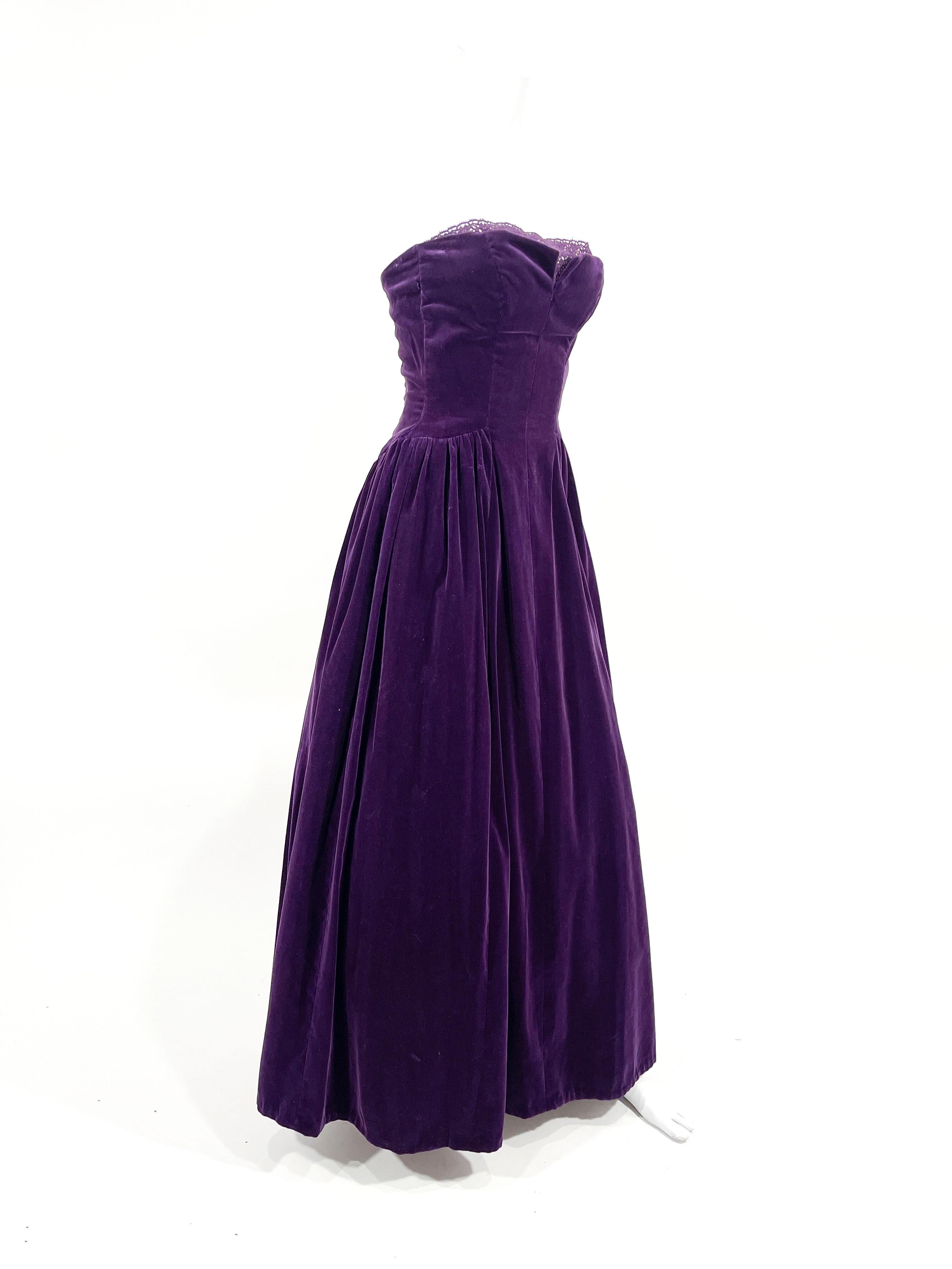 Black 1950s Purple Velvet and Lace Party Dress