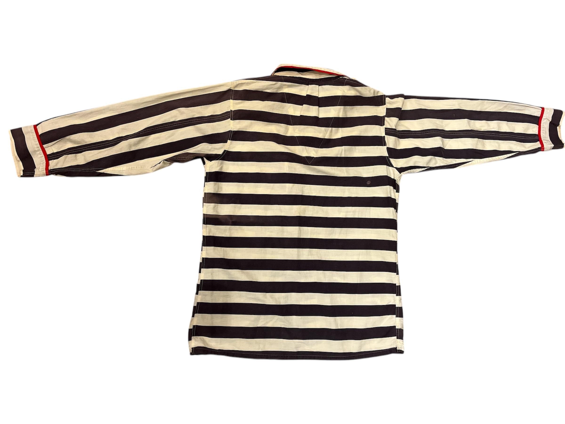 Beige 1950s Purple & White Striped Cotton Heart Pocket  Pajamas Two Piece For Sale