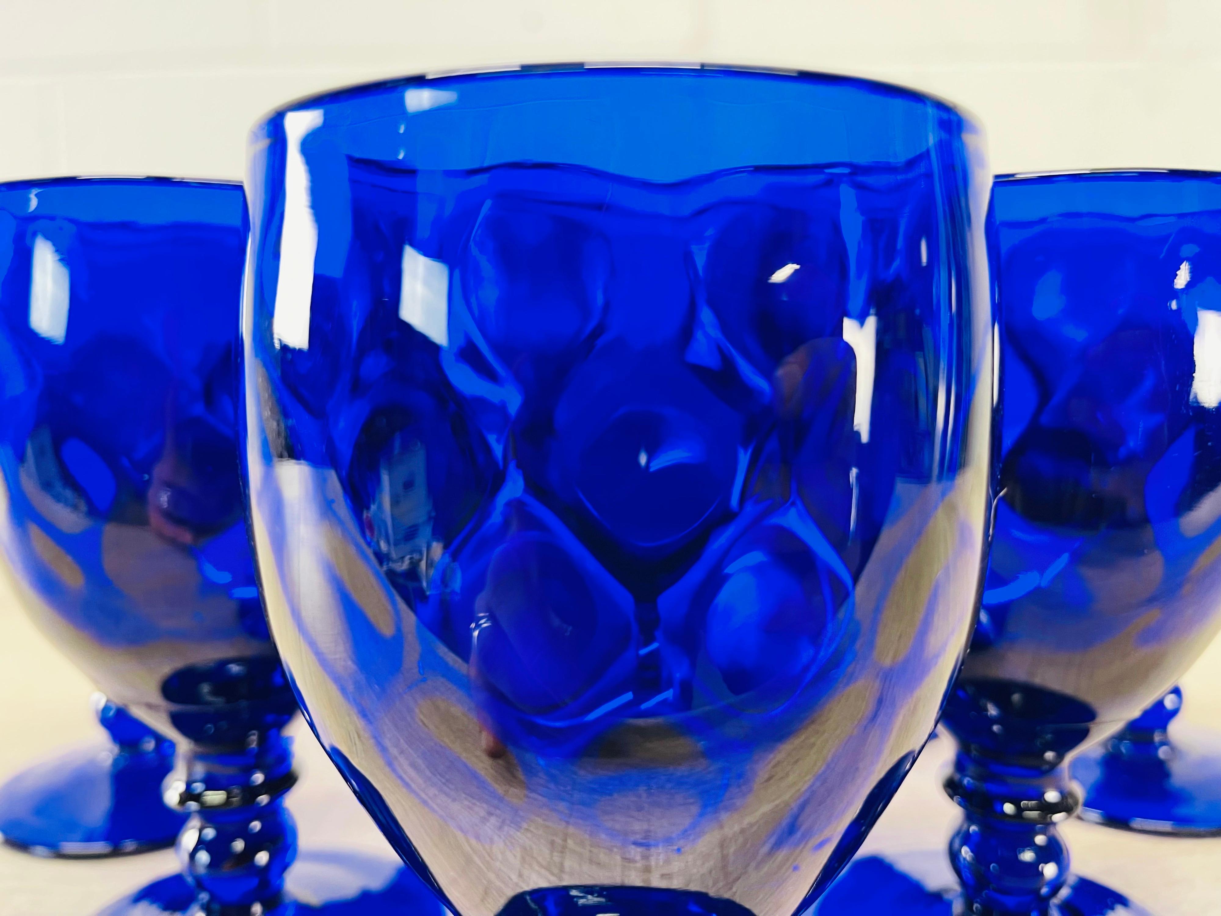 1950s Quilted Cobalt Glass Water Stems, Set of 8 In Good Condition For Sale In Amherst, NH