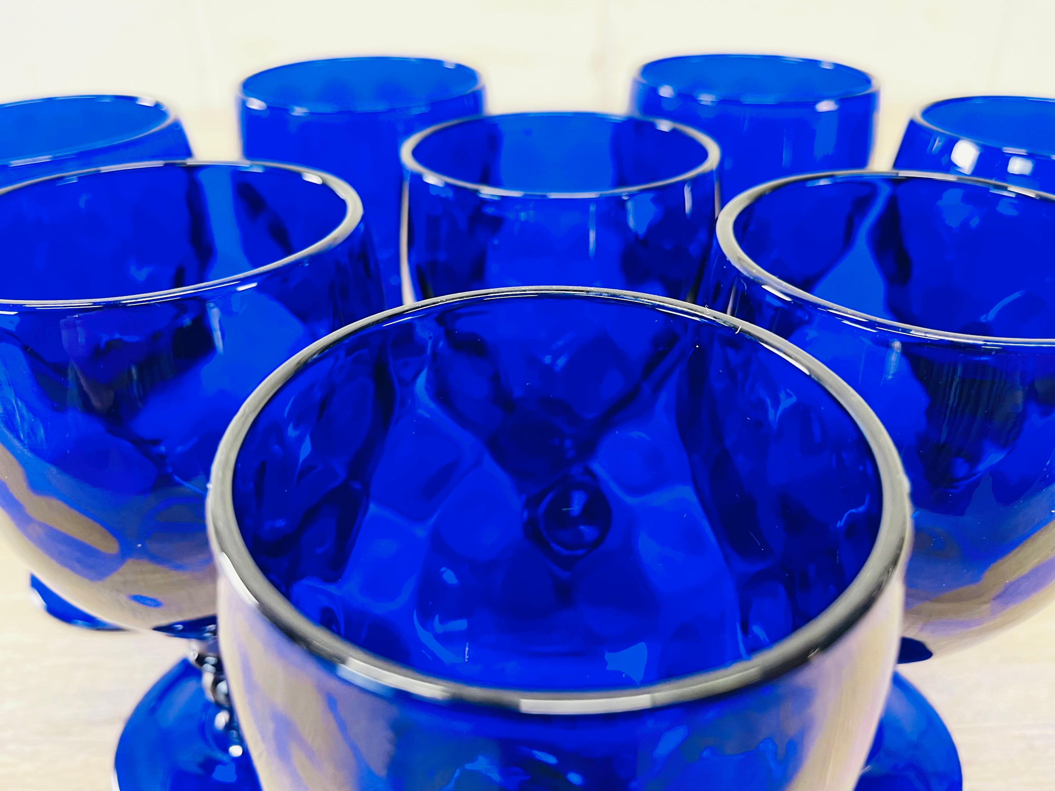 1950s Quilted Cobalt Glass Water Stems, Set of 8 For Sale 2