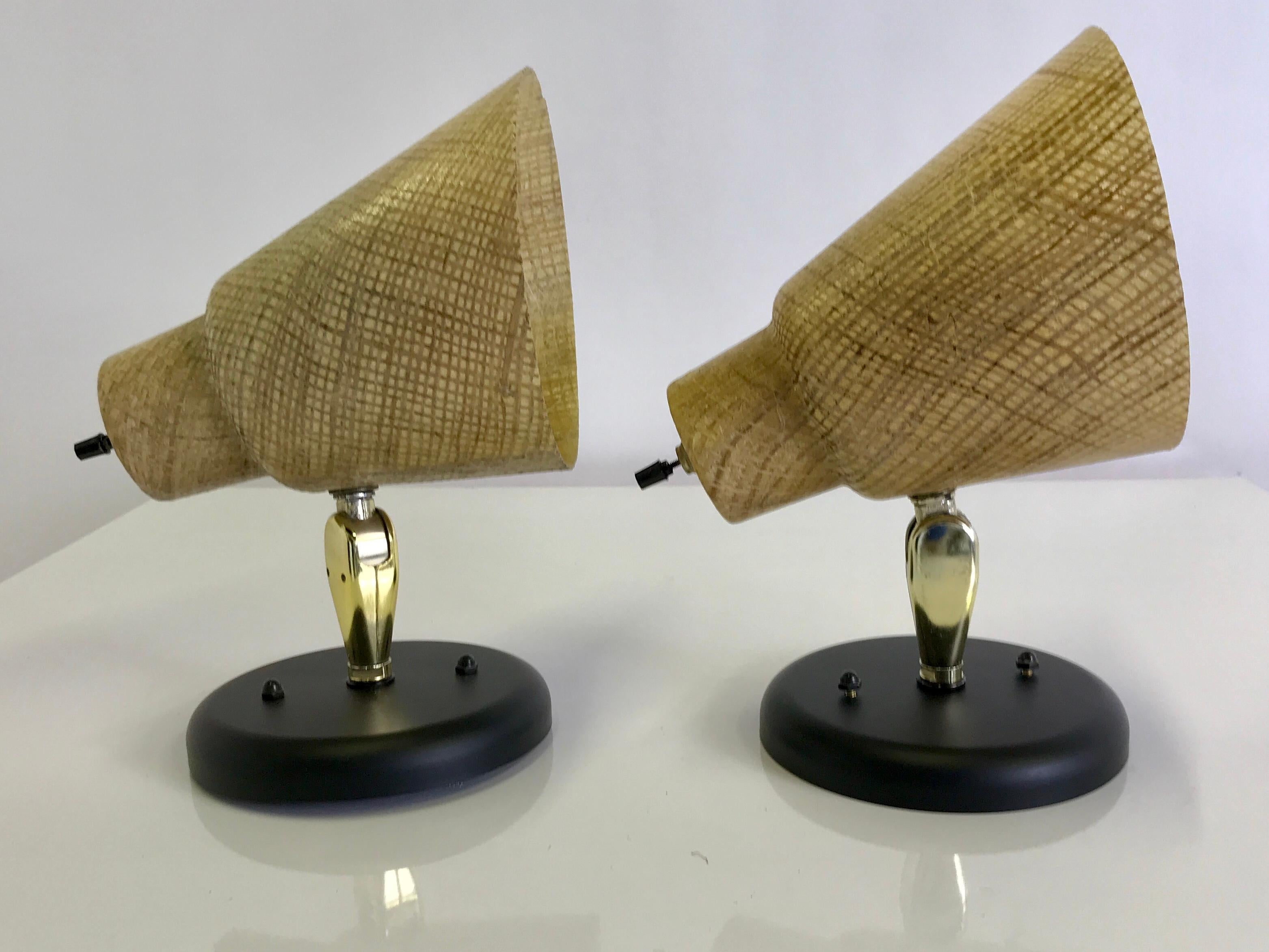 Tropical Modern 1950s Acrylic Raffia Cone Wall Sconces 4