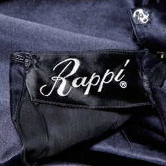 1950er Rappi Vintage Marineblau Schwere Seide Satin New Look Langarm Kleid XS