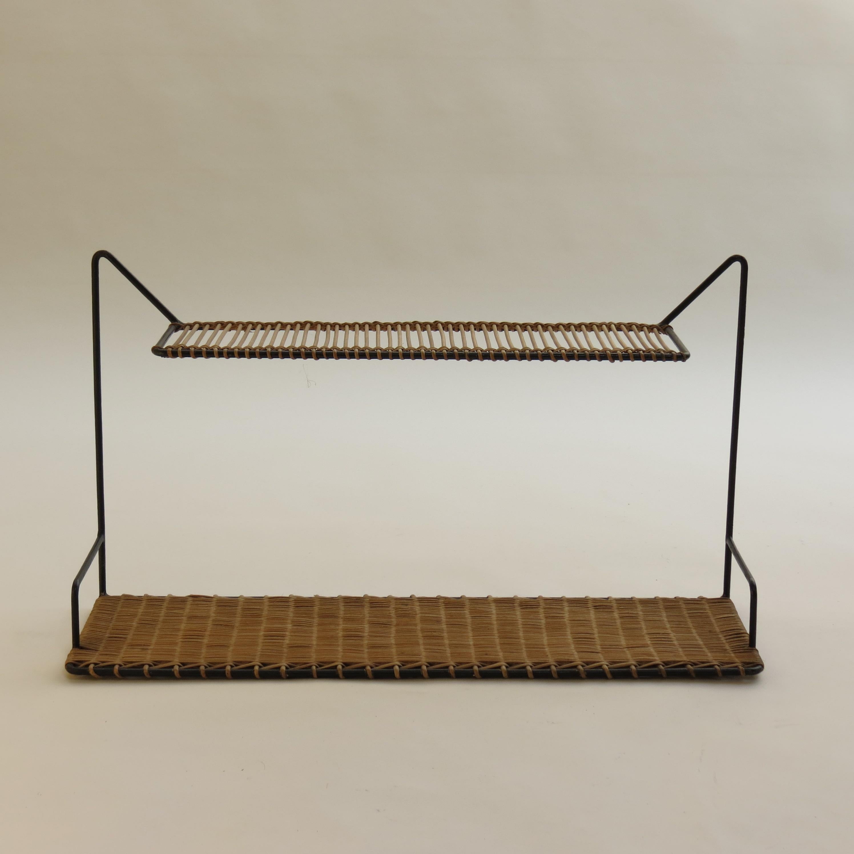 1950s Rare Cane and Metal Shelving by Guy Raoul, France 3