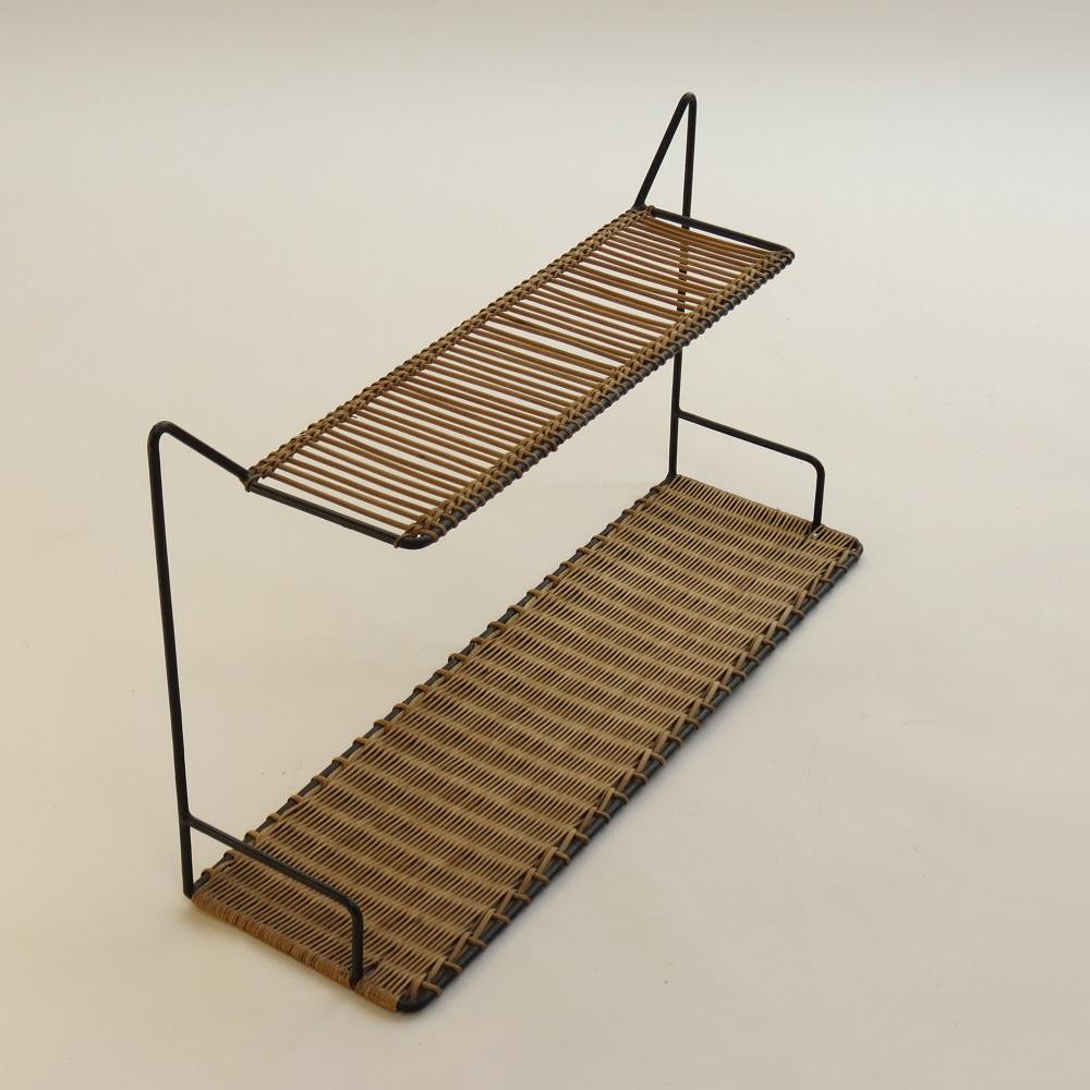 Mid-Century Modern 1950s Rare Cane and Metal Shelving by Guy Raoul, France