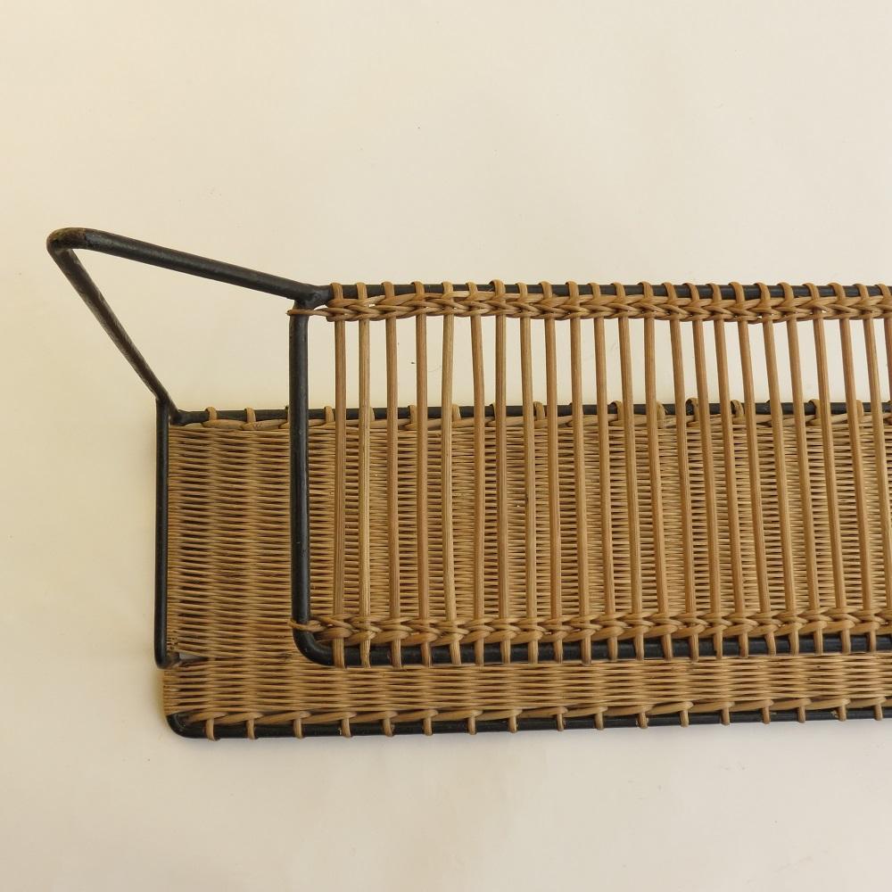 1950s Rare Cane and Metal Shelving by Guy Raoul, France 1