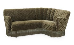 1950's Rare Danish Corner Sofa Raised on Beech Legs and Green Mohair Fabric