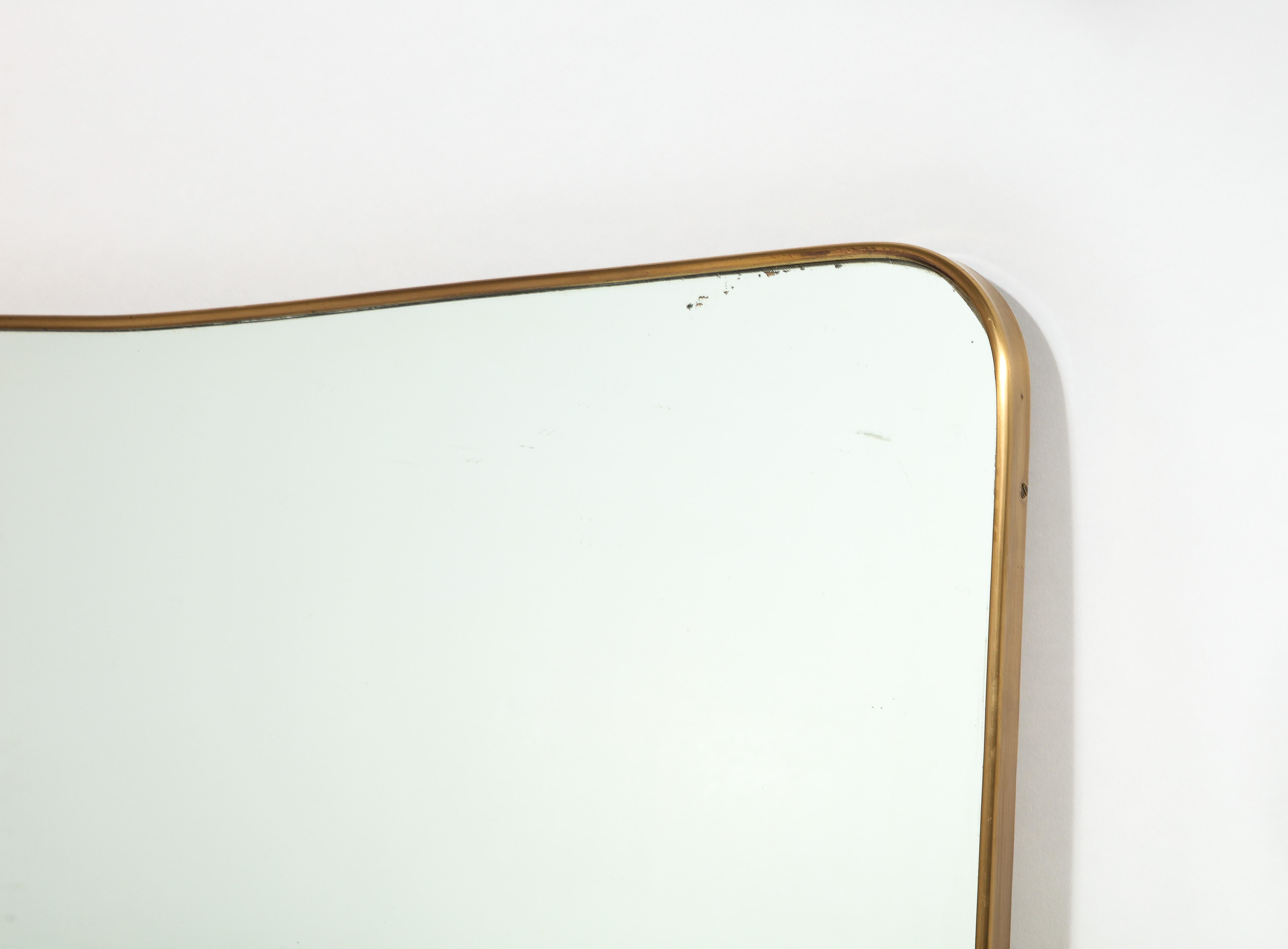 Italian 1950s Rare Fontana Arte Modernist Grand Scale Shaped Brass Wall Mirror For Sale