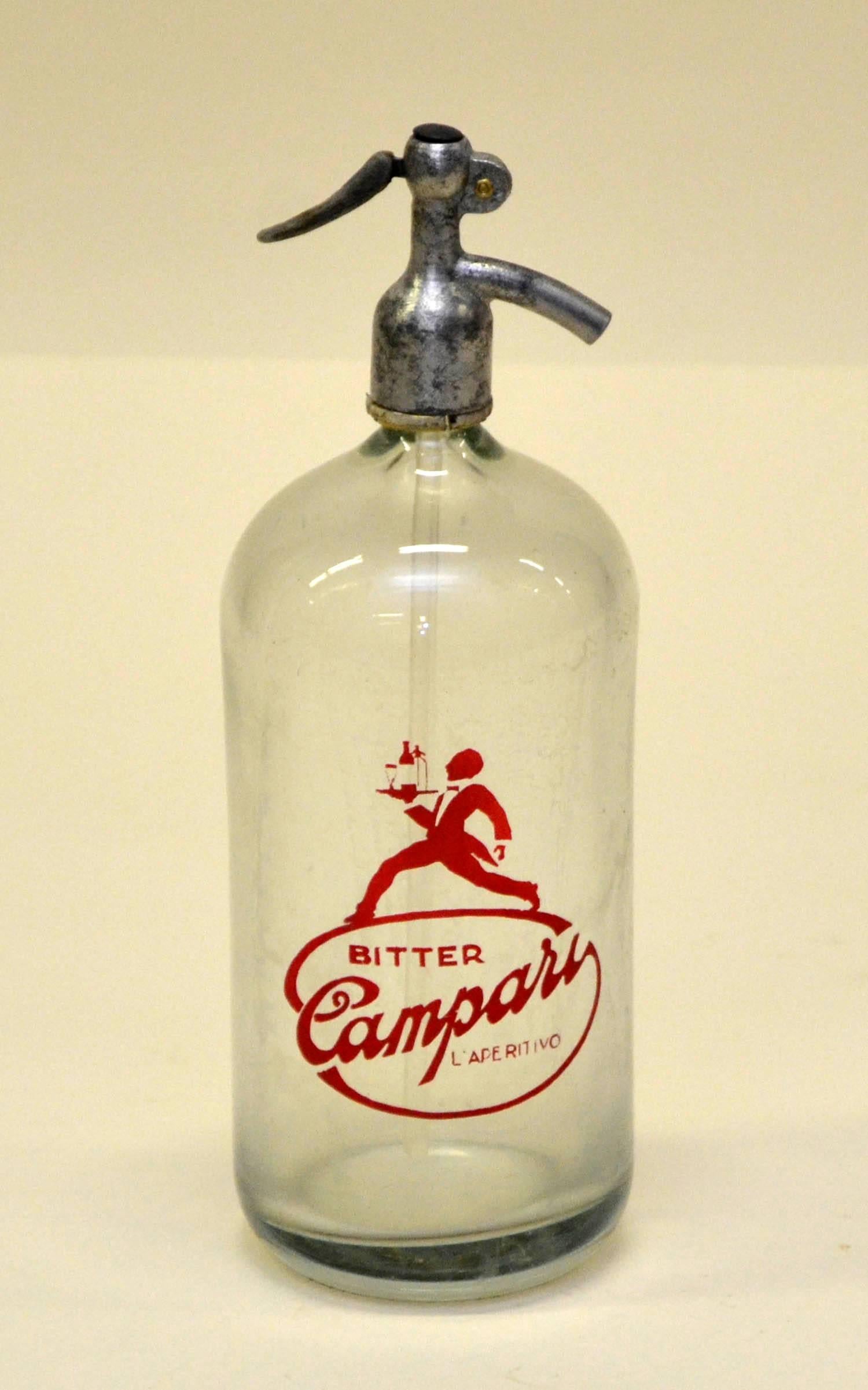 Mid-Century Modern 1950s Rare Glass Italian Soda Syphon Seltzer Bitter Campari Two-Litre Bar Bottle For Sale