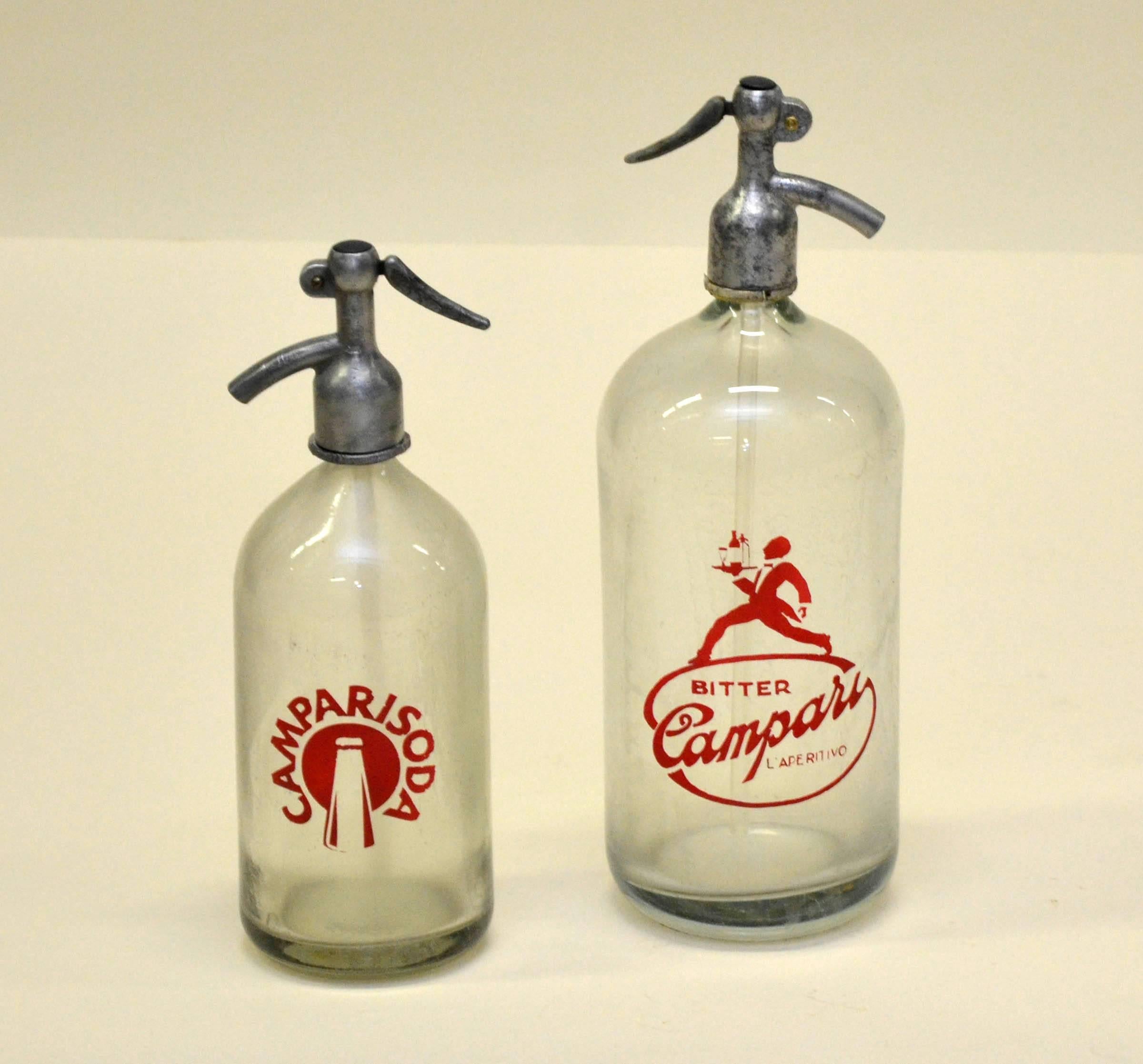 1950s Rare Glass Italian Soda Syphon Seltzer Bitter Campari Two-Litre Bar Bottle In Good Condition For Sale In Milan, IT