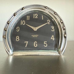 1950s Rare Hermès Horseshoe Desk Clock Leather Dial