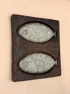 1950s Rare Italian Crackle Glass and Pottery Wall Plaque by Raymor Signed