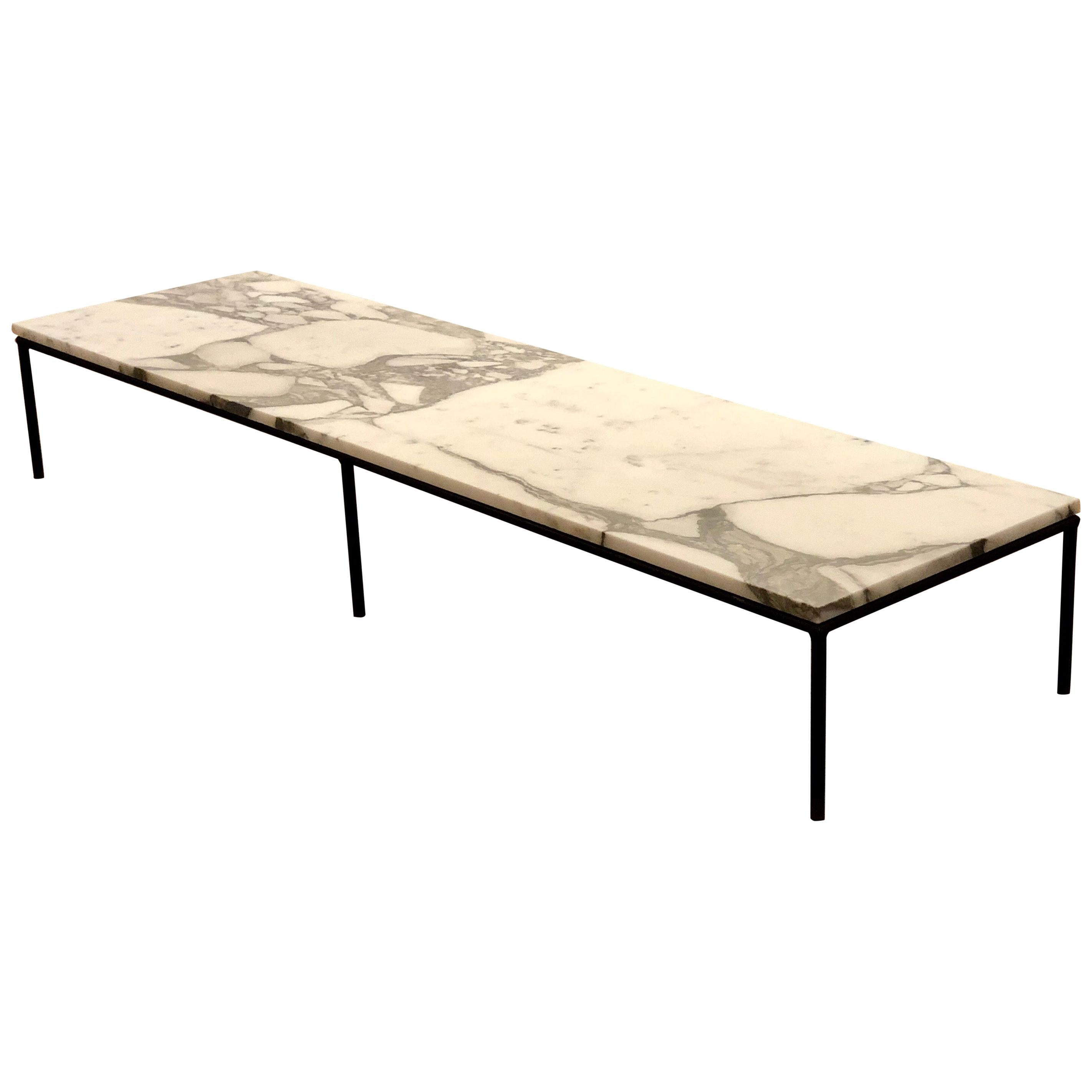 1950s Rare Long and Low Coffee Table Marble and Iron Designed by Paul McCobb