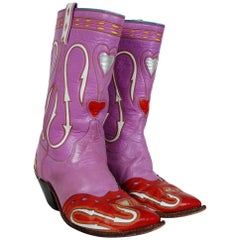 1950's Rare Nudie's Rodeo Tailor Novelty Hearts Purple Red Leather Cowboy Boots