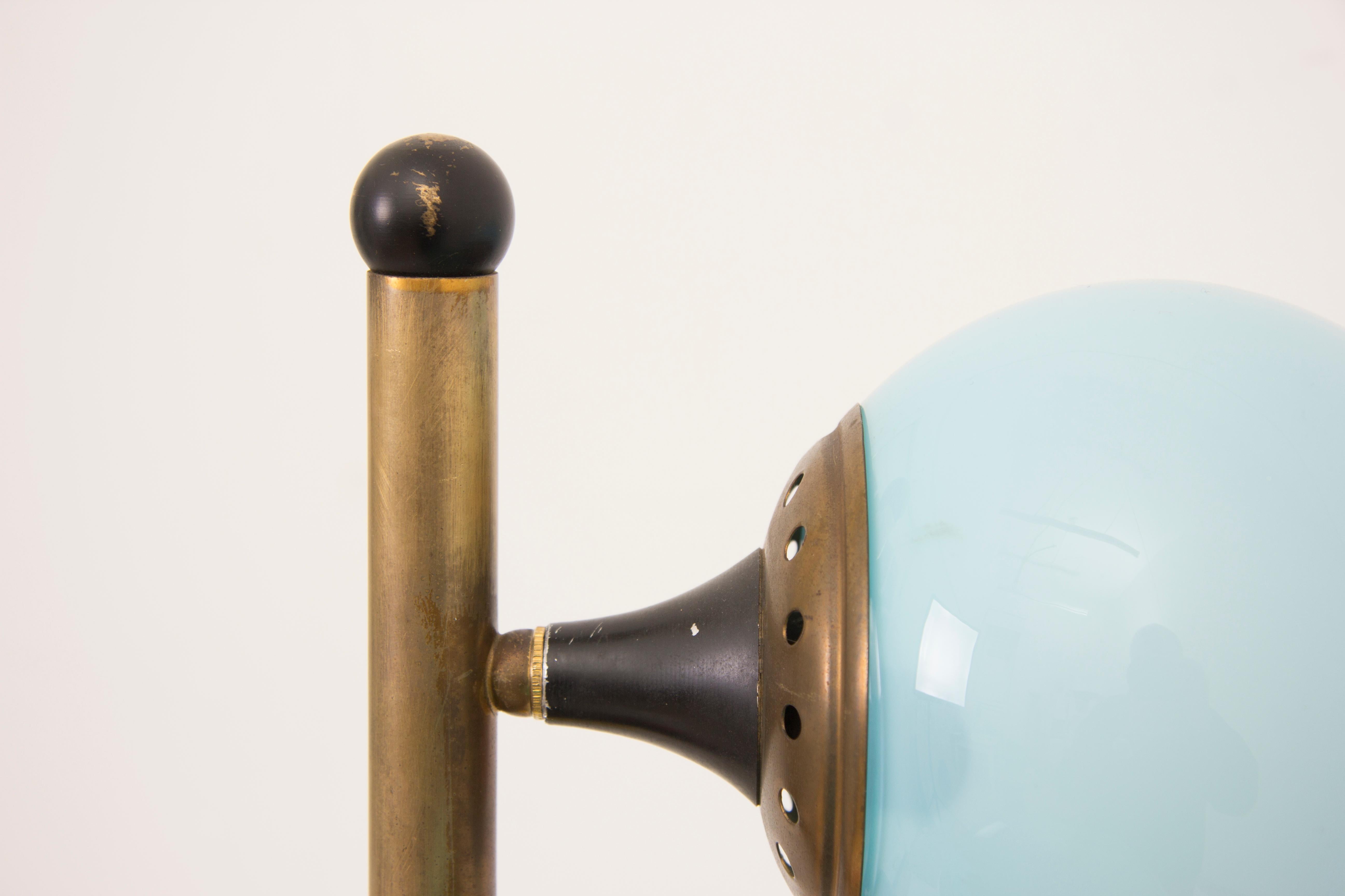 Italian 1950s Rare Stilnovo Six Colored Globe Brass Floor Lamp