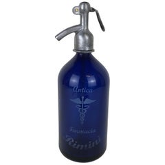 1950s Rare Vintage Cobalt Blue Glass Soda Syphon Seltzer Antica Farmacia Rimini