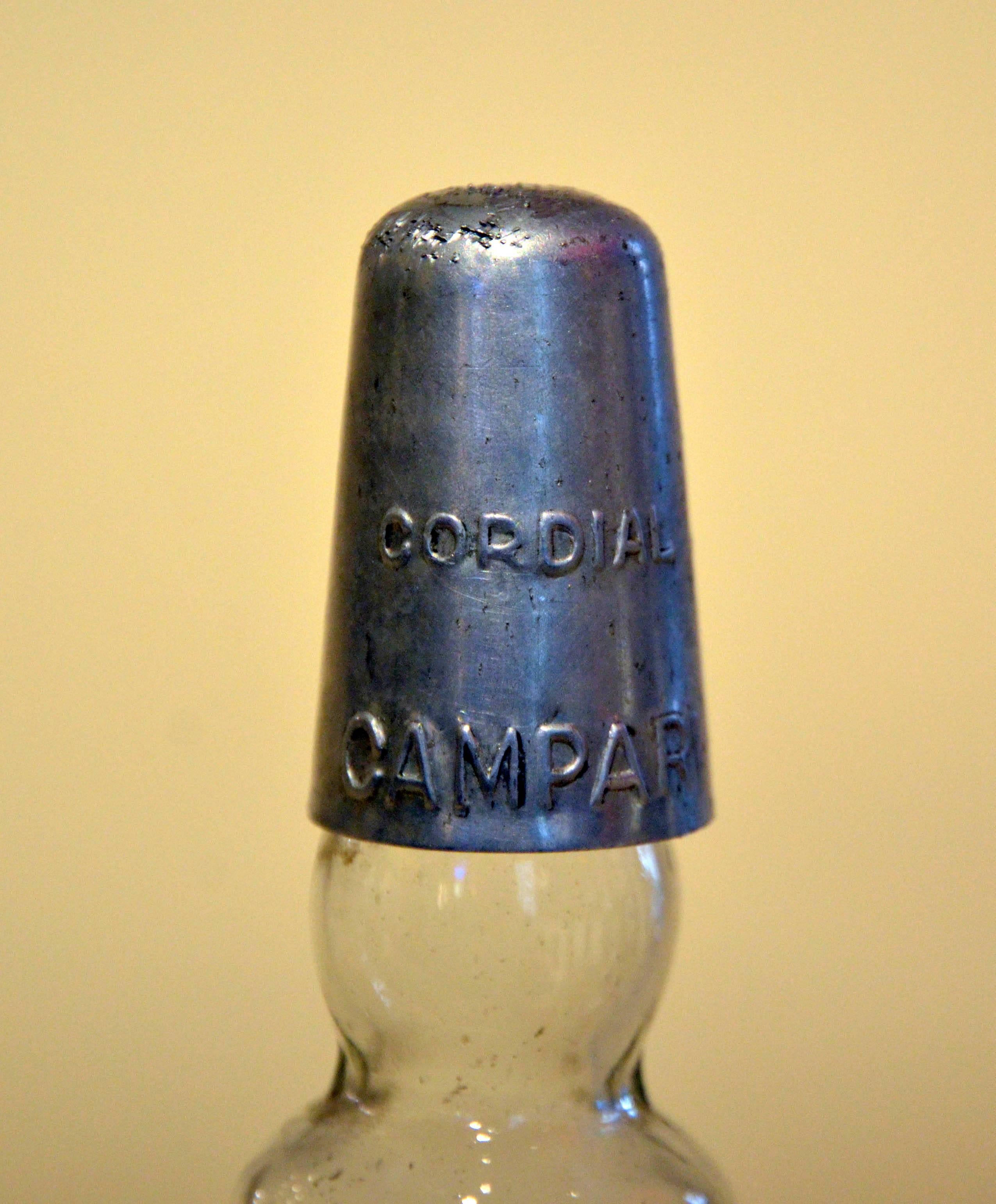 Mid-Century Modern 1950s Rare Vintage Italian Cordial Campari Glass Flask with Aluminium Cap