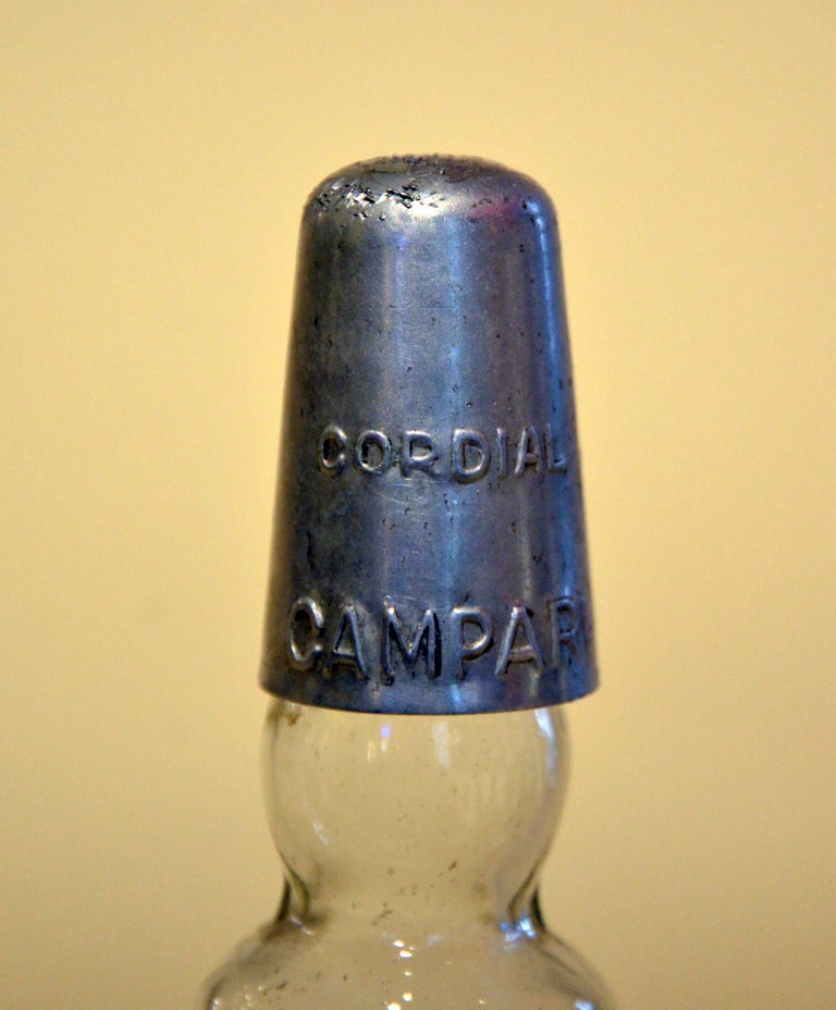 1950s Rare Vintage Italian Cordial Campari Glass Flask with Aluminium