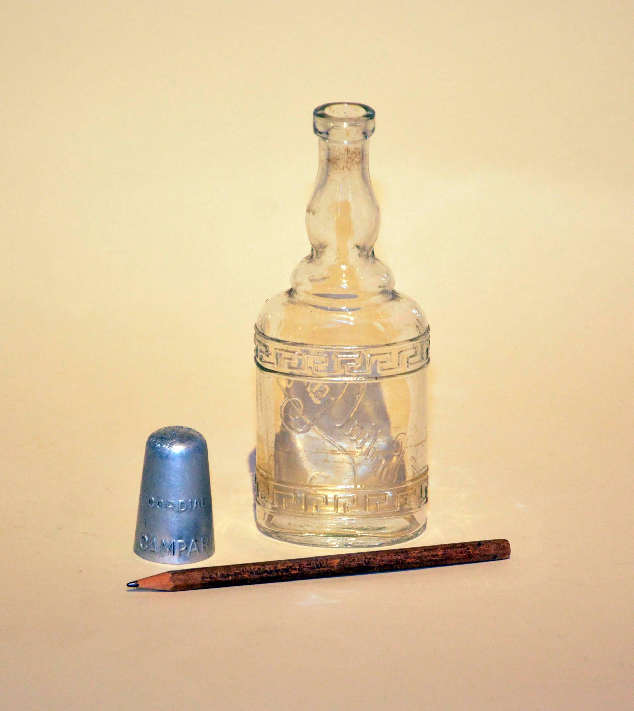 Mid-20th Century 1950s Rare Vintage Italian Cordial Campari Glass Flask with Aluminium Cap