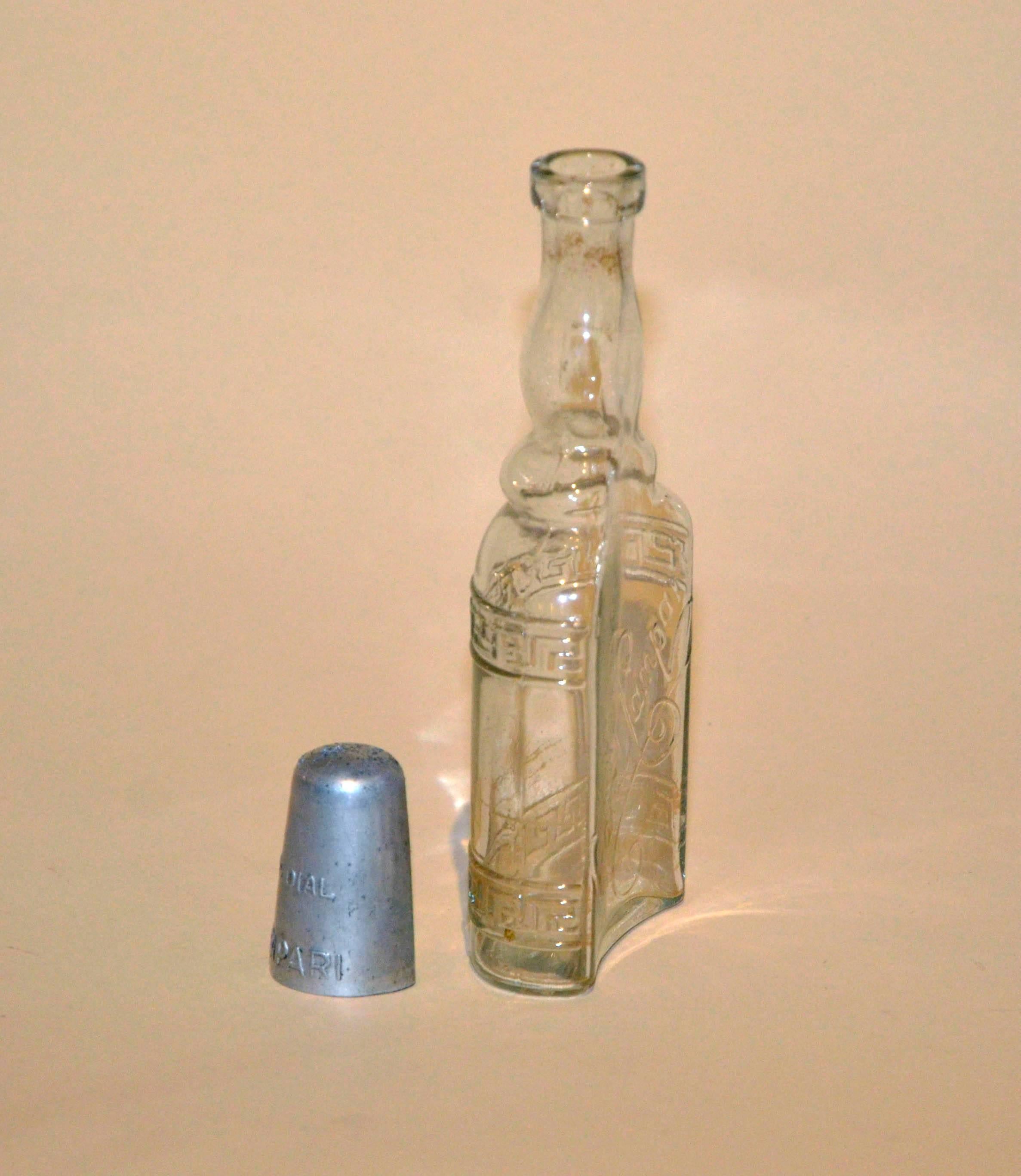 Aluminum 1950s Rare Vintage Italian Cordial Campari Glass Flask with Aluminium Cap