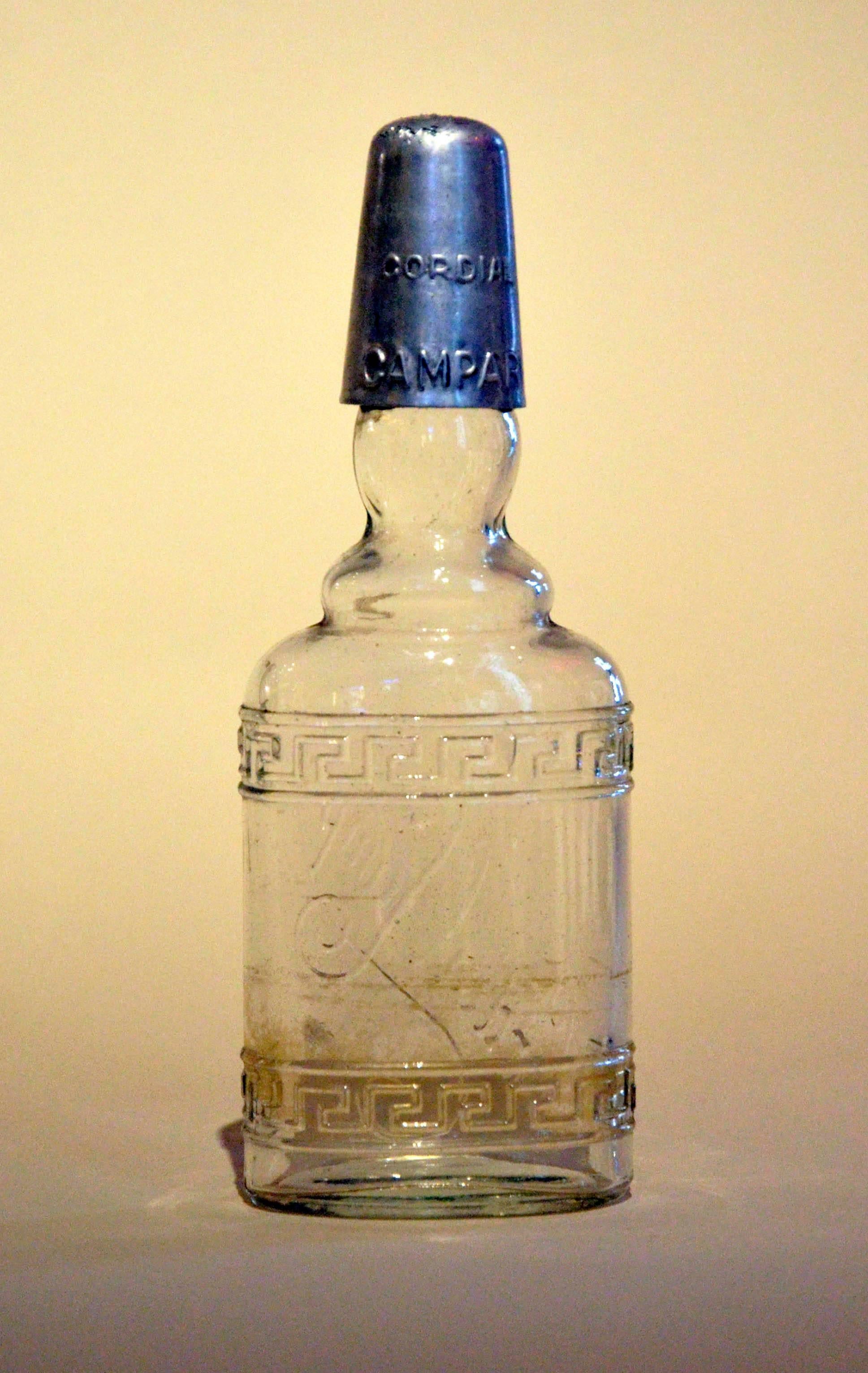 1950s Rare Vintage Italian Cordial Campari Glass Flask with Aluminium Cap 1