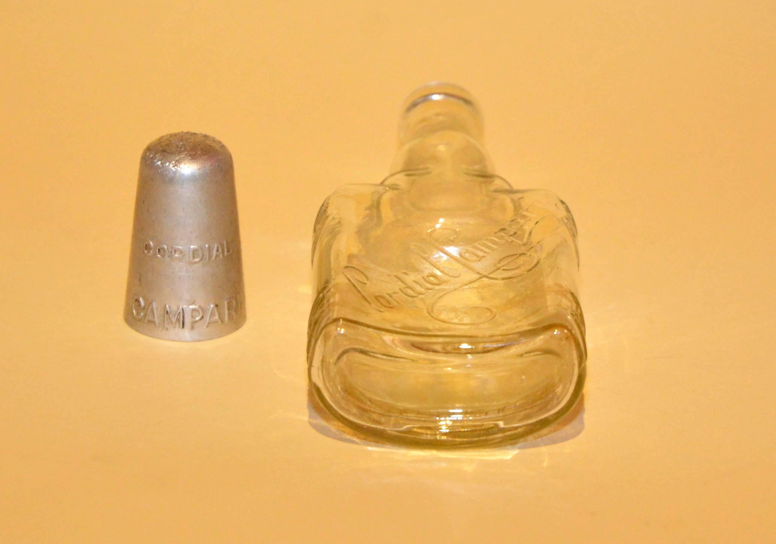1950s Rare Vintage Italian Cordial Campari Glass Flask with Aluminium Cap 2