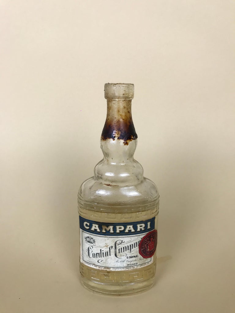 1950s Rare Vintage Italian Cordial Campari Glass Flask with Aluminium