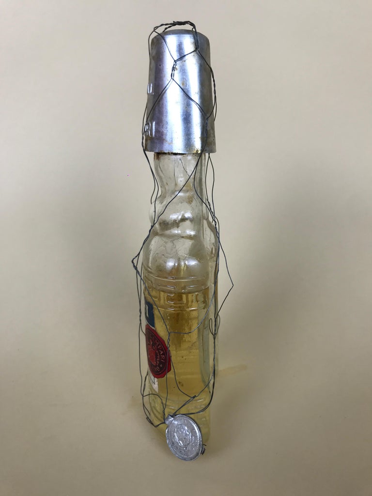 1950s Rare Vintage Italian Cordial Campari Glass Flask with Aluminium Cup For Sale 1