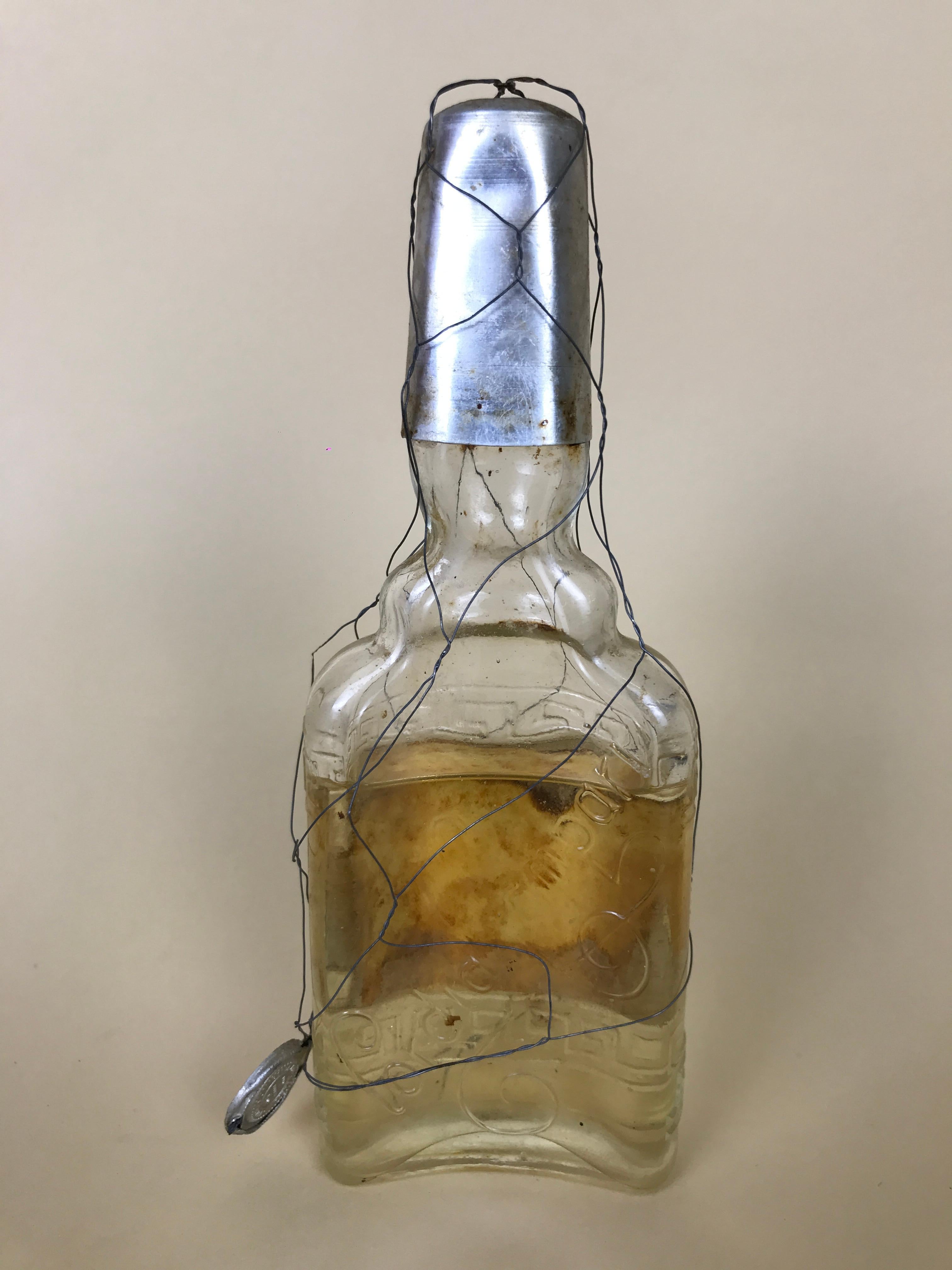 Aluminum 1950s Rare Vintage Italian Cordial Campari Glass Flask with Aluminium Cup For Sale
