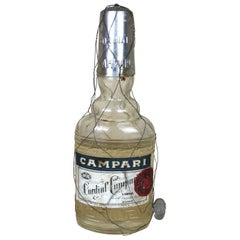 1950s Rare Vintage Italian Cordial Campari Glass Flask with Aluminium Cup