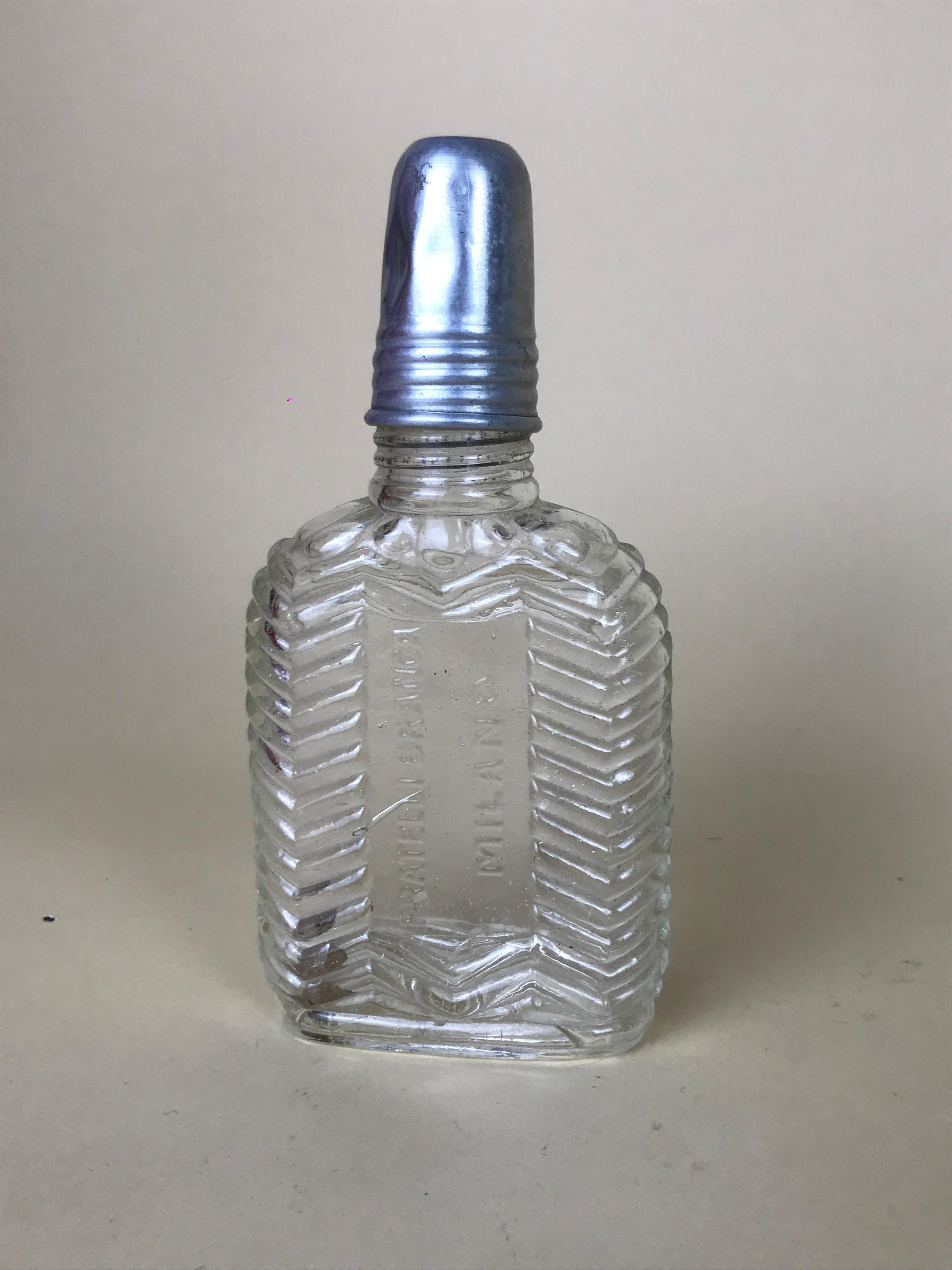 1950s Rare Vintage Italian Fratelli Branca Milano Glass Flask with Aluminium Cup For Sale 2