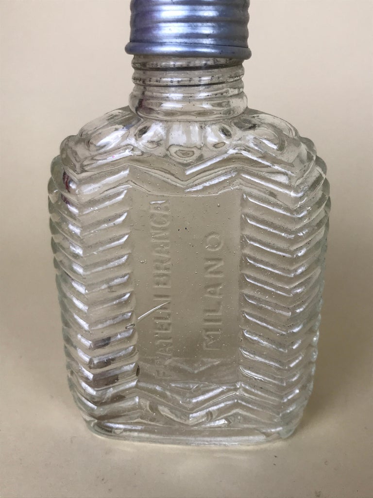 1950s Rare Vintage Italian Fratelli Branca Milano Glass Flask with Aluminium Cup For Sale 4