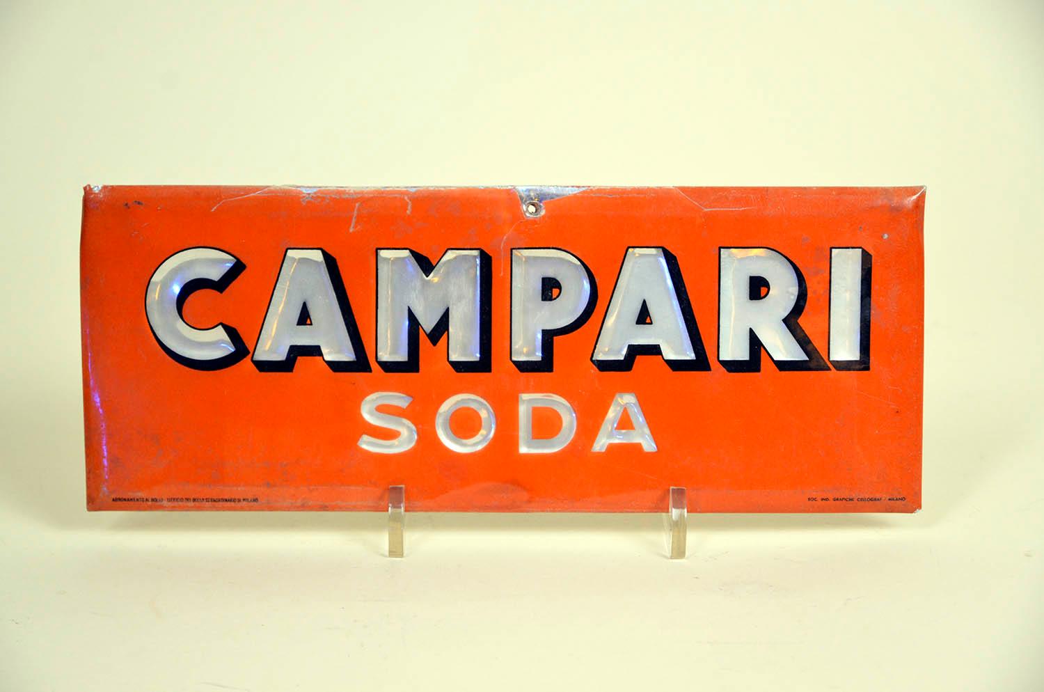 Mid-Century Modern 1950s Rare Vintage Italian Red Campari Soda Sign