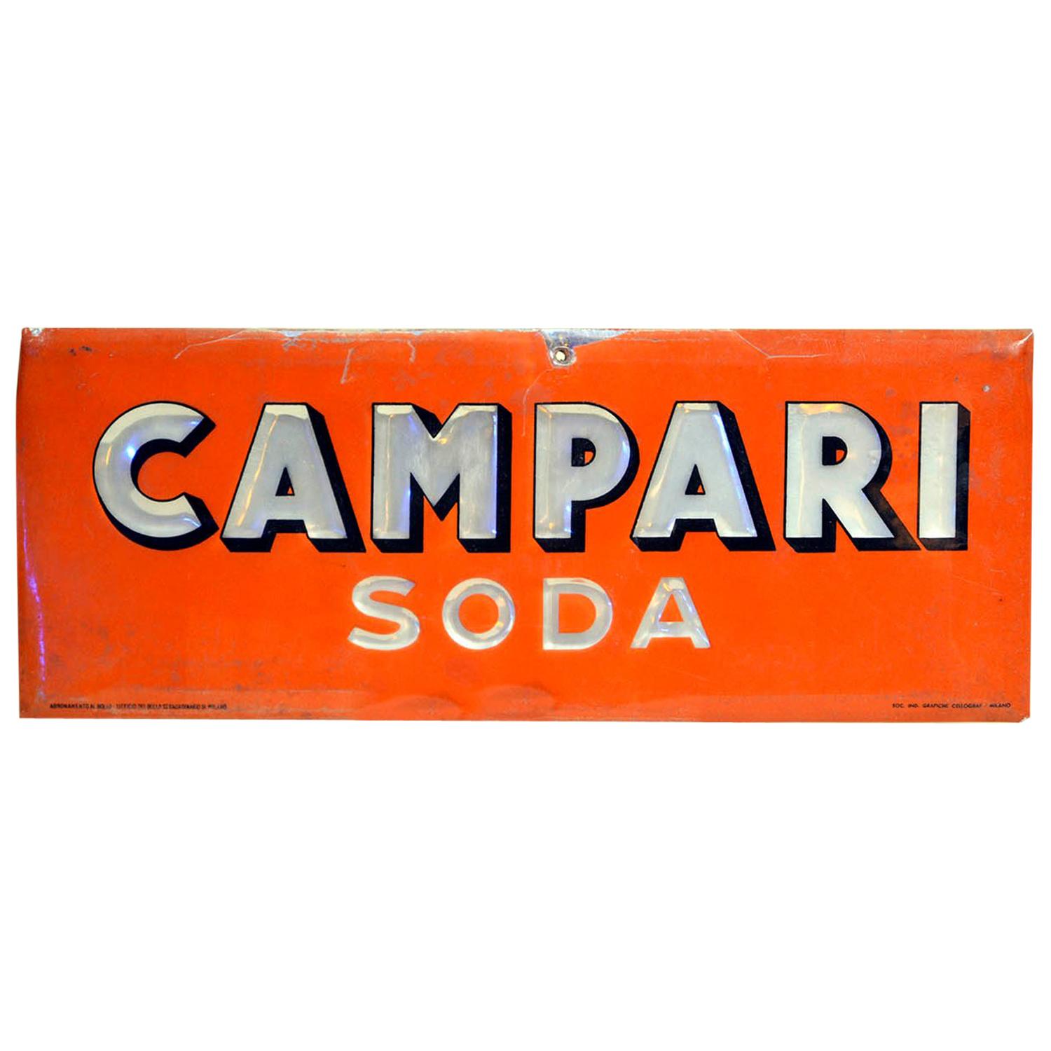 1950s Rare Vintage Italian Red Campari Soda Sign