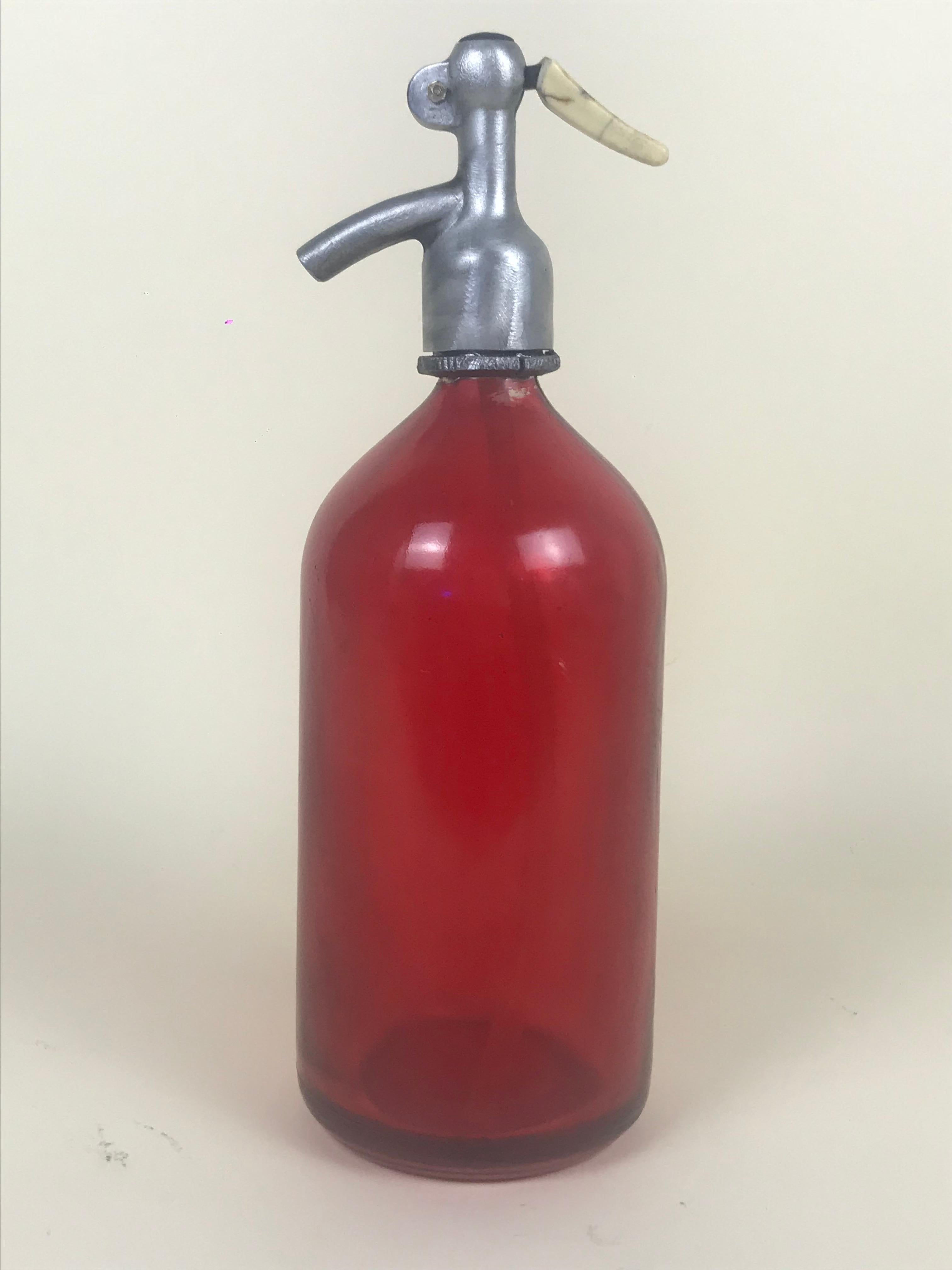 Mid-20th Century 1950s Rare Vintage Red Glass Italian Soda Syphon Seltzer Campari Milano Soda
