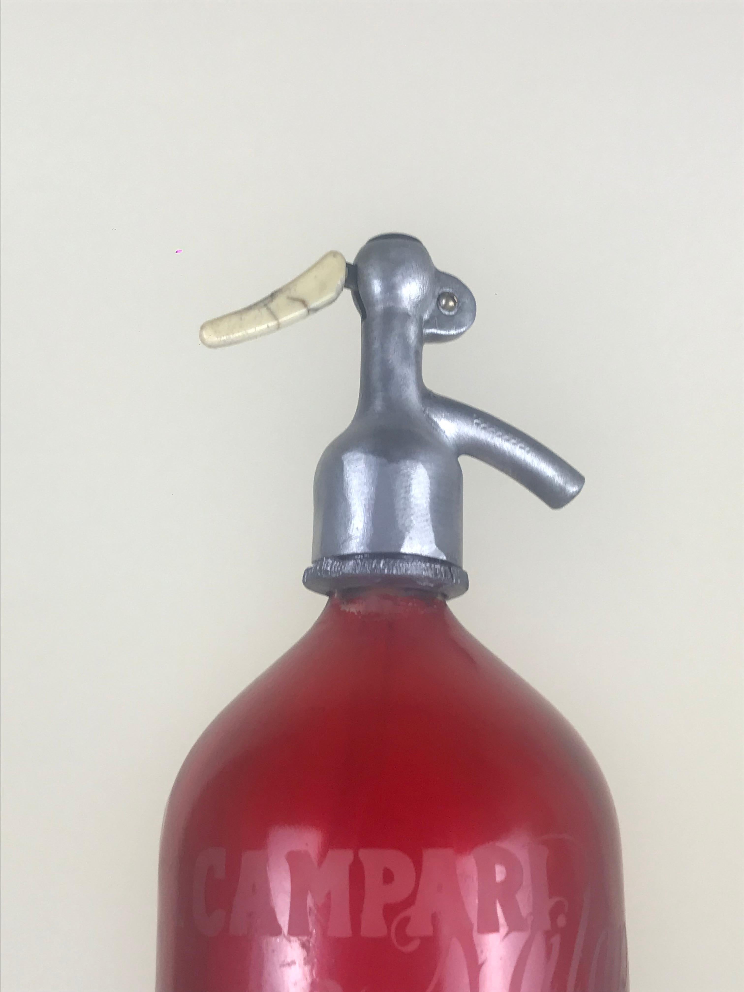 1950s Rare Vintage Red Glass Italian Soda Syphon Seltzer Campari Milano Soda 1