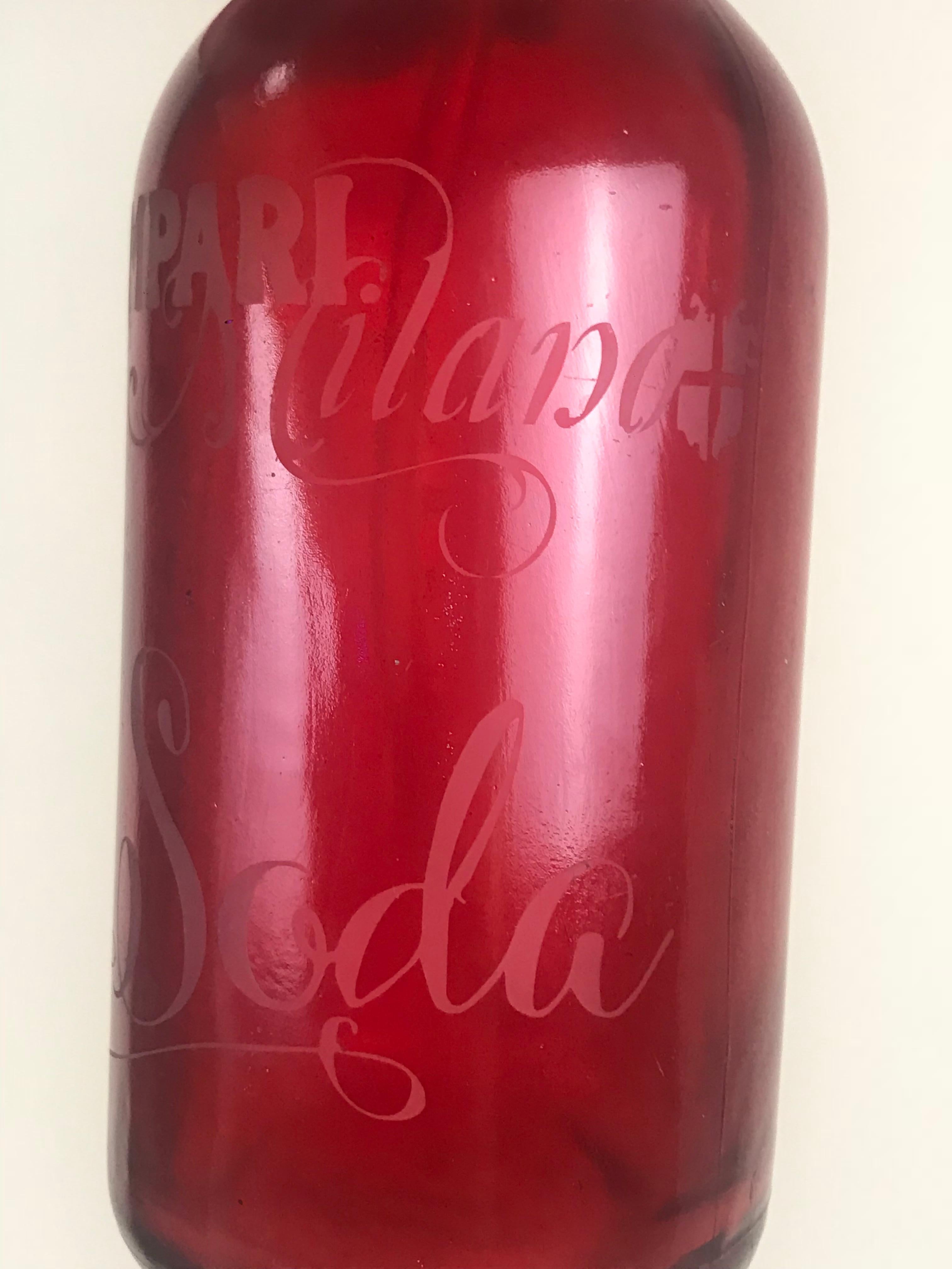 1950s Rare Vintage Red Glass Italian Soda Syphon Seltzer Campari Milano Soda 3