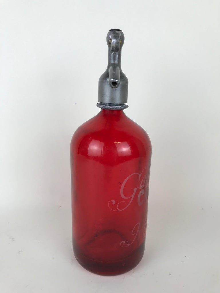 Mid-Century Modern 1950s Rare Vintage Red Glass Italian Soda Syphon Seltzer Galleria Campari Milano For Sale