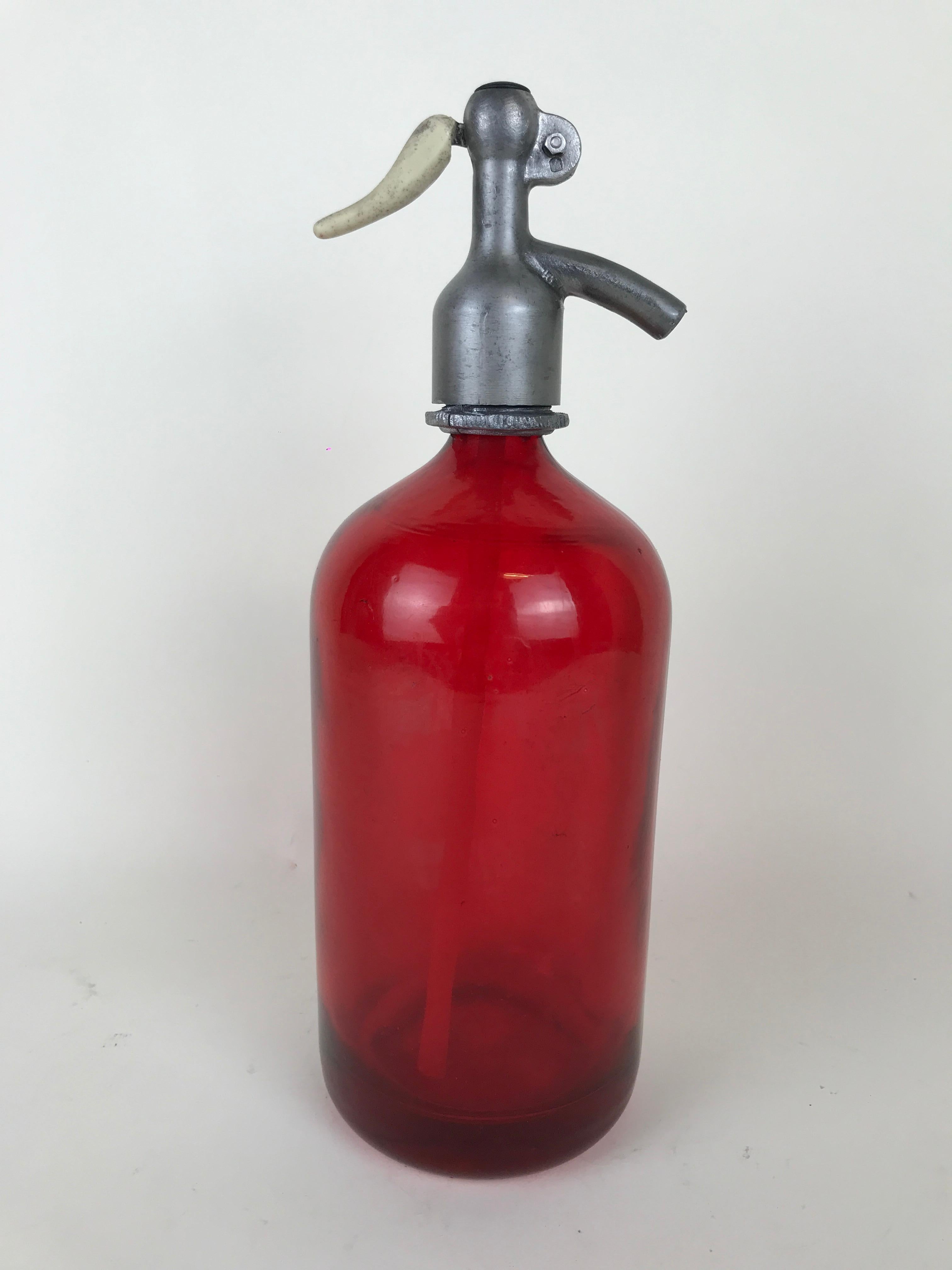 Mid-20th Century 1950s Rare Vintage Red Glass Italian Soda Syphon Seltzer Galleria Campari Milano For Sale