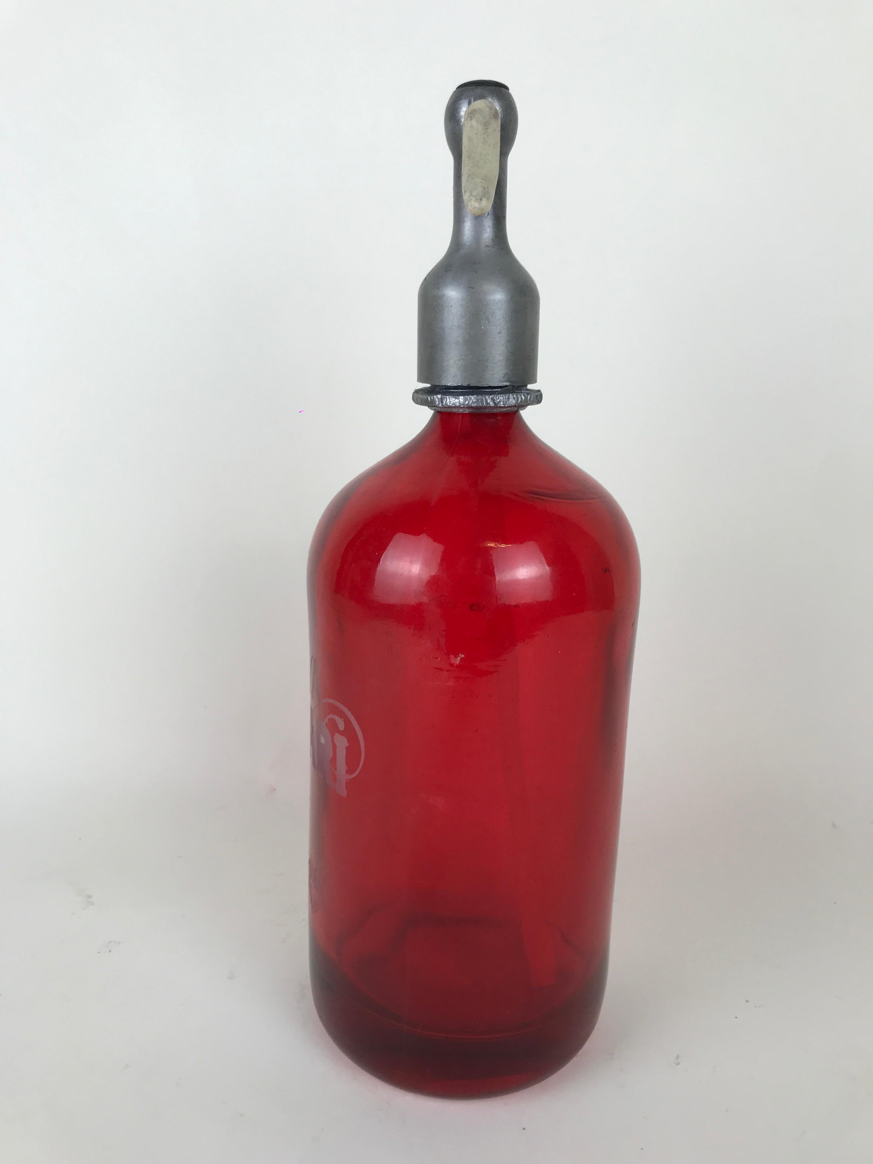 Metal 1950s Rare Vintage Red Glass Italian Soda Syphon Seltzer Galleria Campari Milano For Sale